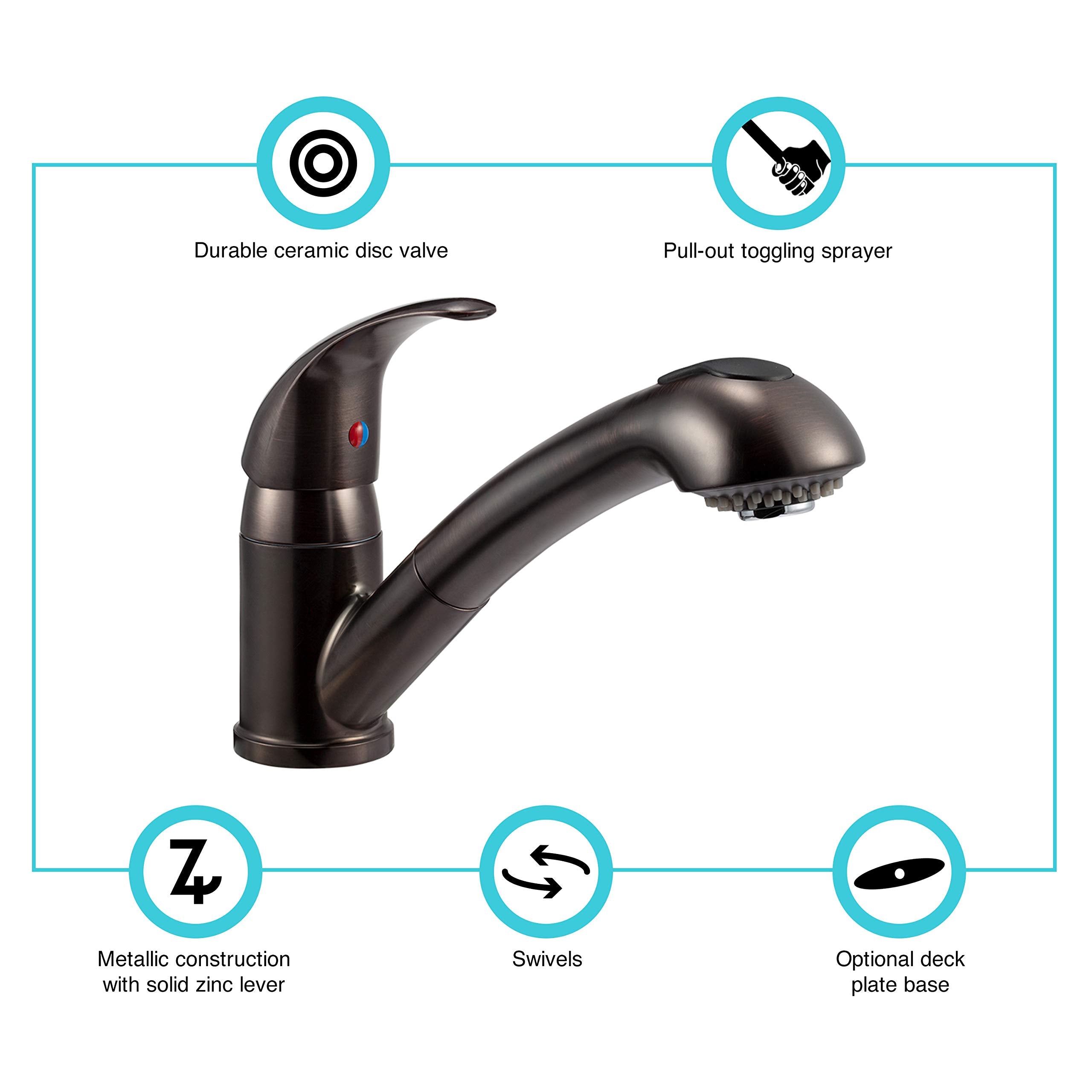 Dura Faucet RV Pull-Out DF-NMK852-VB Single Handle Kitchen Sink Faucet - One-Hole (Venetian Bronze)