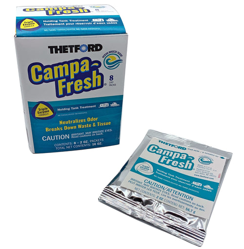 Thetford Campa-Fresh RV Holding Tank Treatment, Ocean Breeze Scent, Formaldehyde Free, Waste Digester, Septic Tank Safe, 8 Pack Dripack (96702)