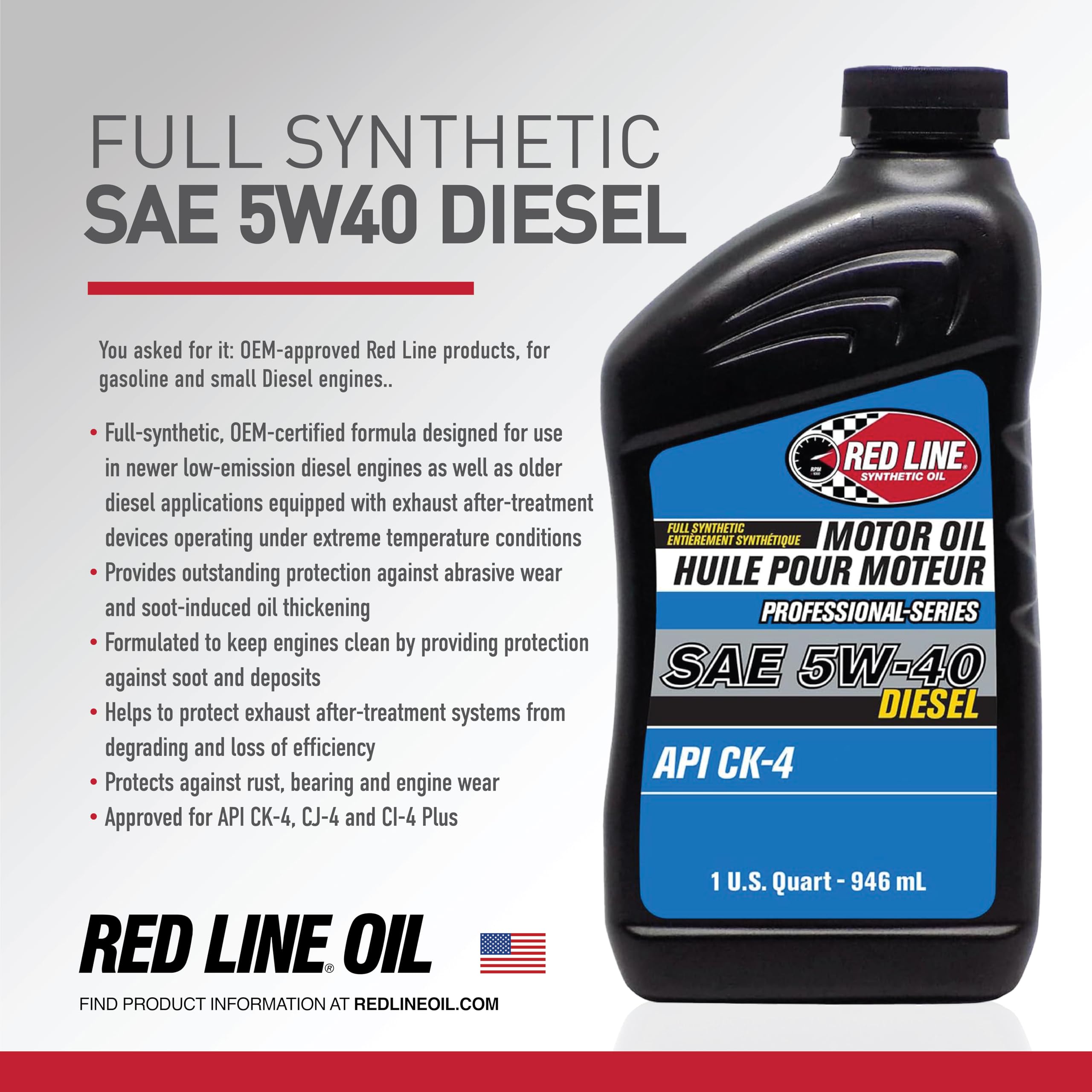 Professional Series Red Line 12714 5W40 Diesel Motor Oil - 1 Quart