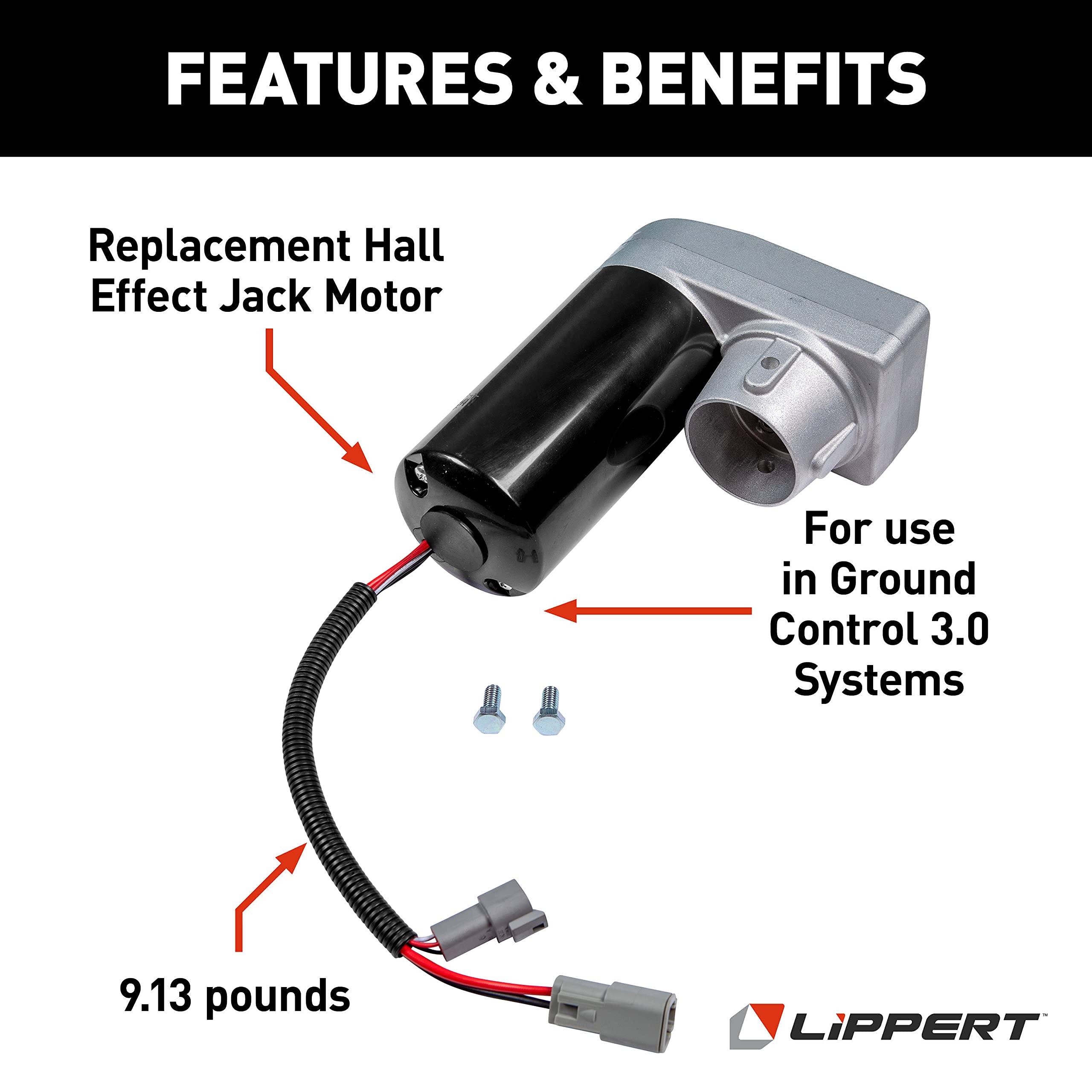 Hall Effect Lippert Ground Control 3.0 Replacement RV Leveling Jack Motor, 6.69" x 7.25" with 7.5" Wiring Harness - 343758