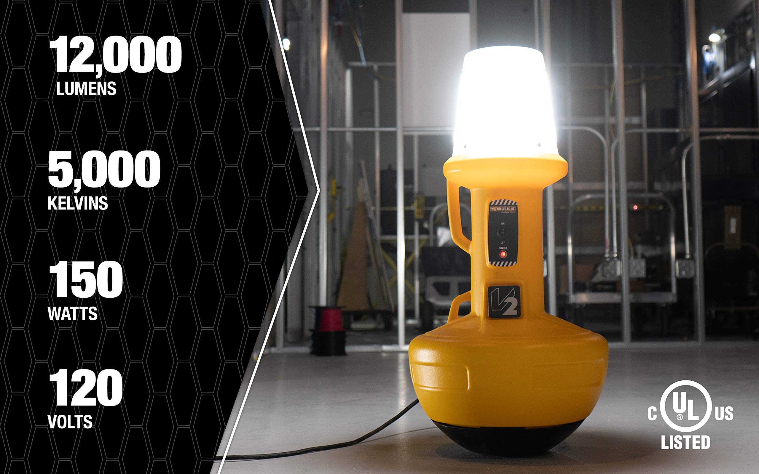 Wobble Light Self-Righting LED 111301LED V2 Jobsite Light; 150W; 12;000 Lumens; 1 Count (Pack of 1); Yellow