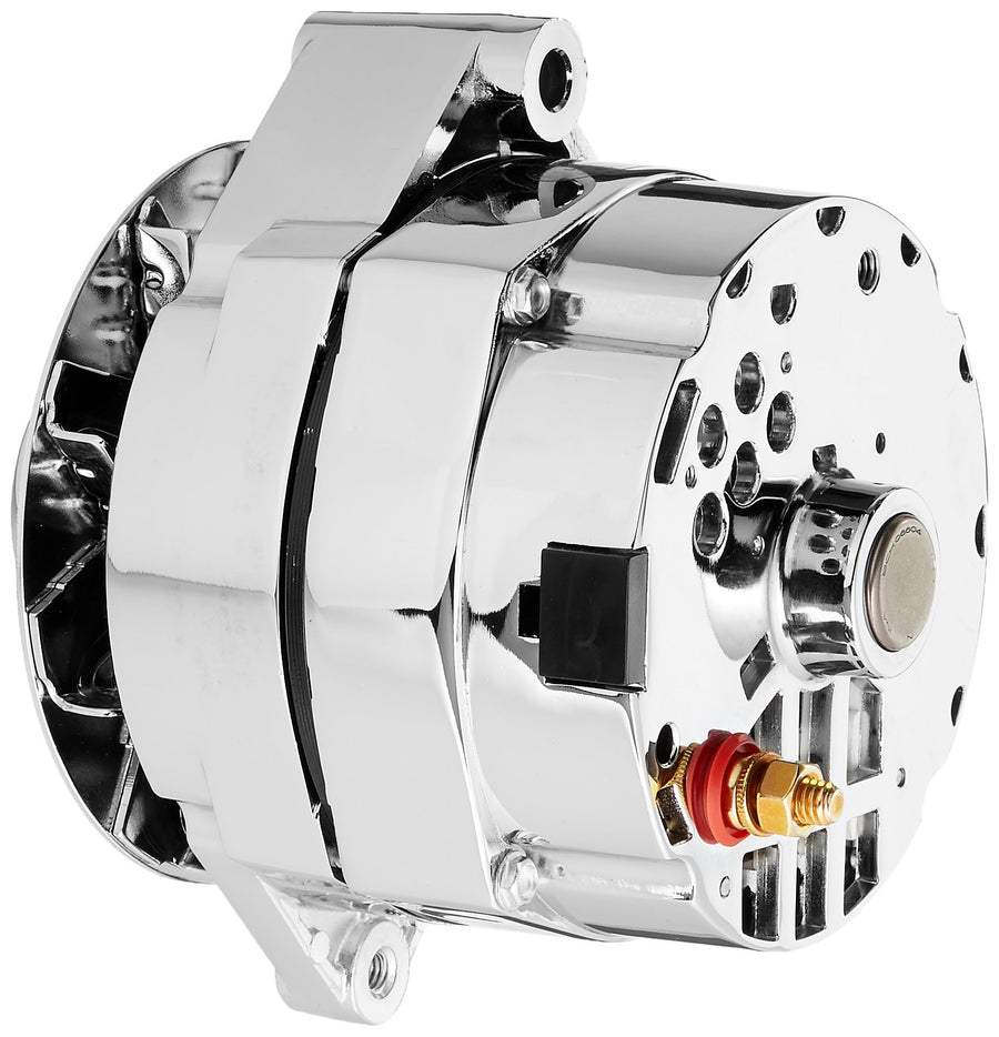Alternator Powermaster 37294-311 Chrome (12SI 150A 6 Groove Pulley Baffle & Cone 1 or 3 Wire)