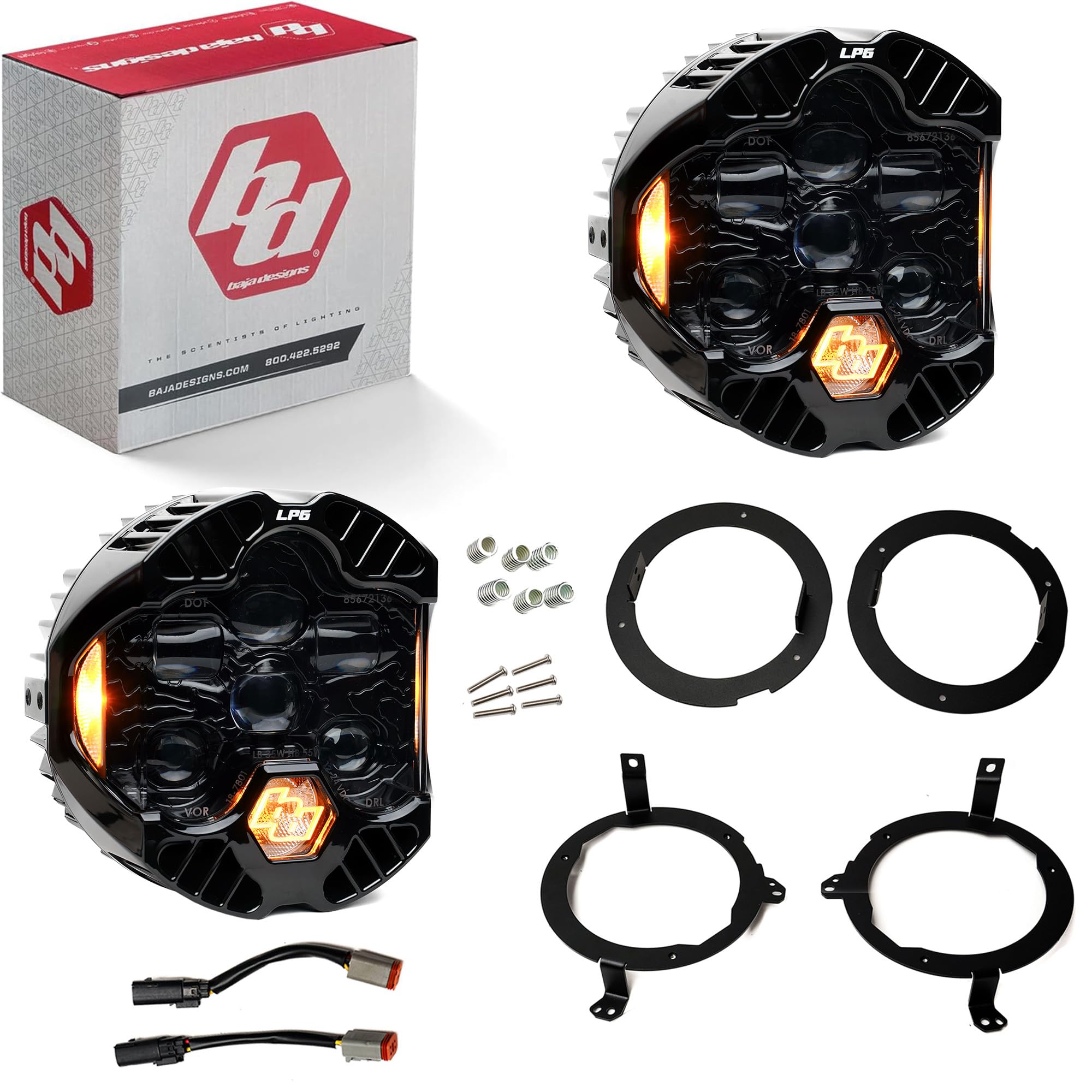 Baja Designs LP6 DOT SAE 6.5" Road-Legal LED Headlight Kit for 2018+ JL/JT, 2020+ Gladiator JT – High/Low Beam Functionality with Amber DRL, JL/JT Specific Mounts (Pair)