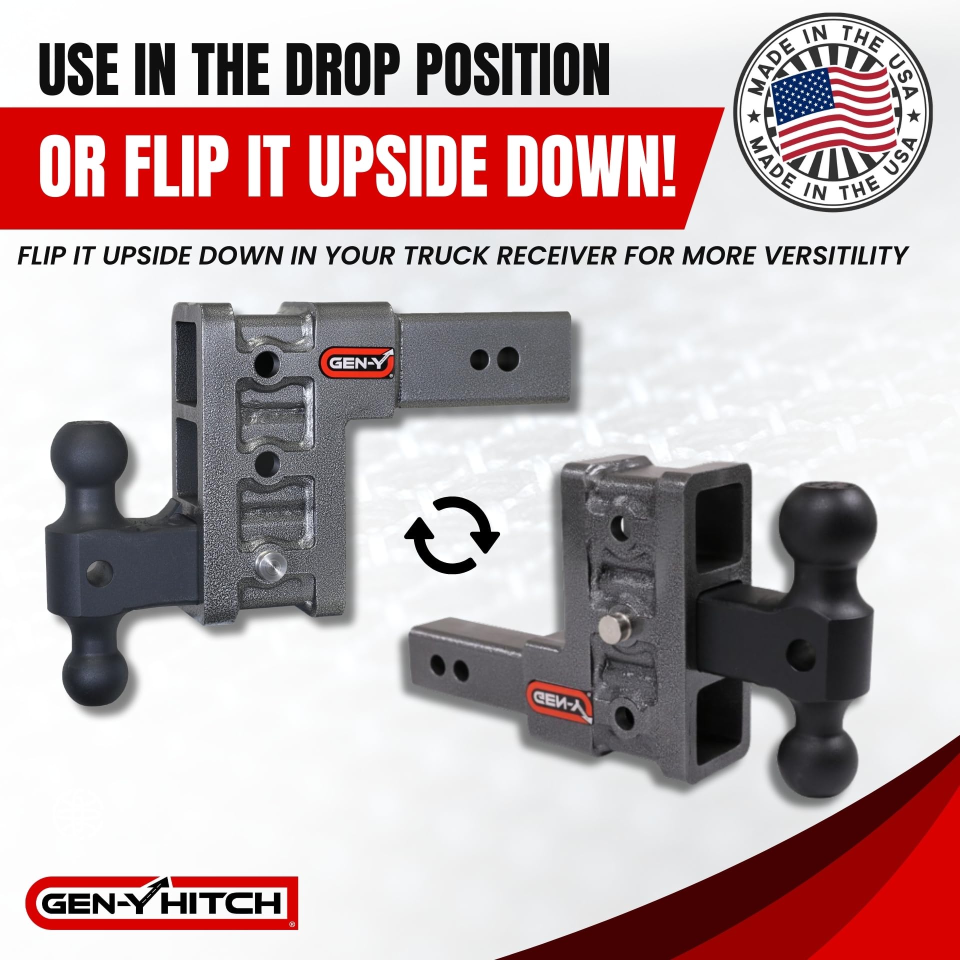 GEN-Y Hitch Tow Hitch - 3" Receiver for 6" Drop/Rise with 3 Adjustable Positions, Includes Dual Ball Mount and Locking Pin, 32,000 lbs Towing Capacity, 3,500 lbs Tongue Weight, Silver