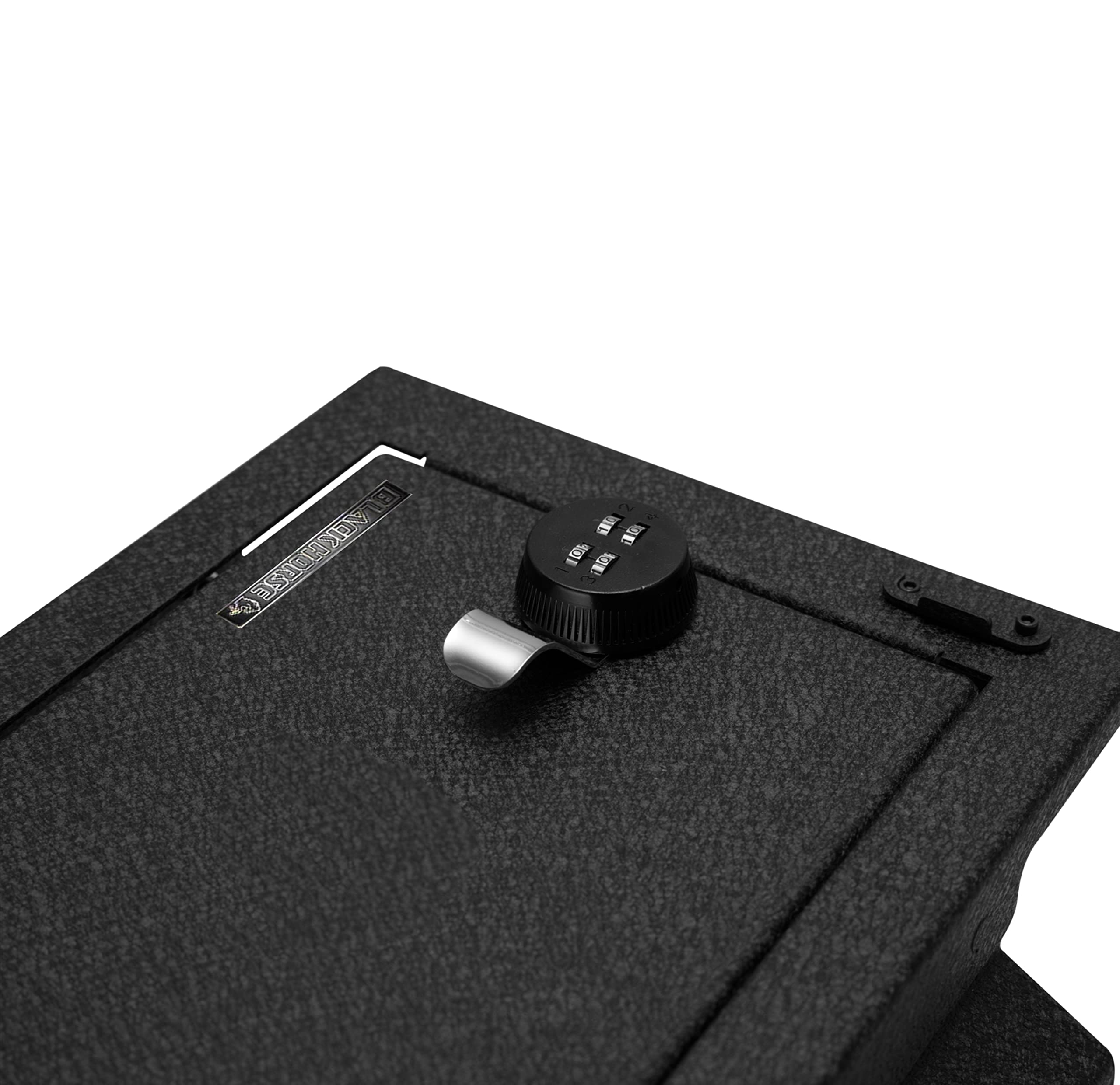Center Console Safe Black Horse Security Lock Box, Black Gun Box Organizer, with 4 Digit Combination Resettable Lock Compatible with 2012-2014 Ford F-150-ASFF01