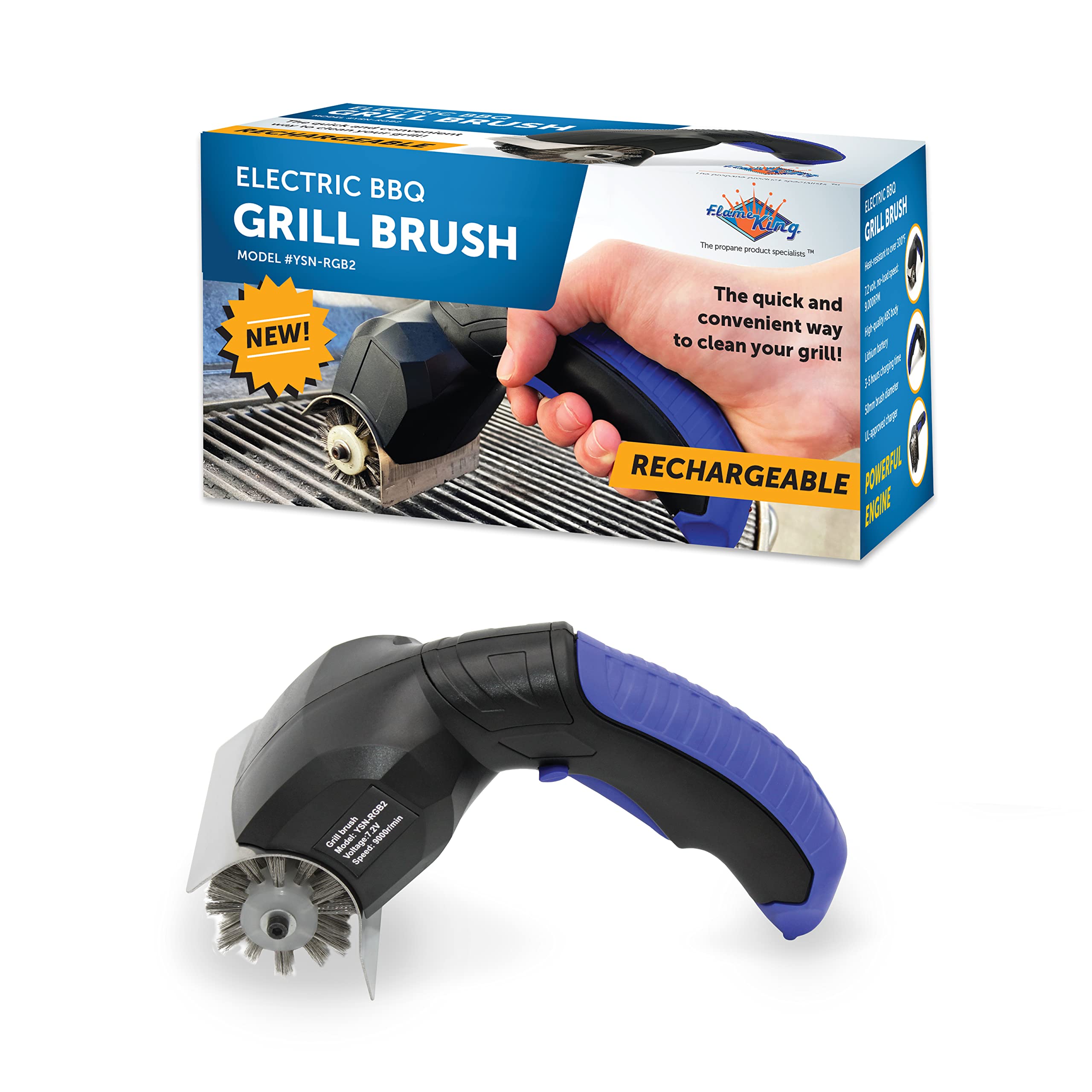 Electric BBQ Grill Brush Flame King Cordless and Rechargeable Stainless Steel Bristles,Black