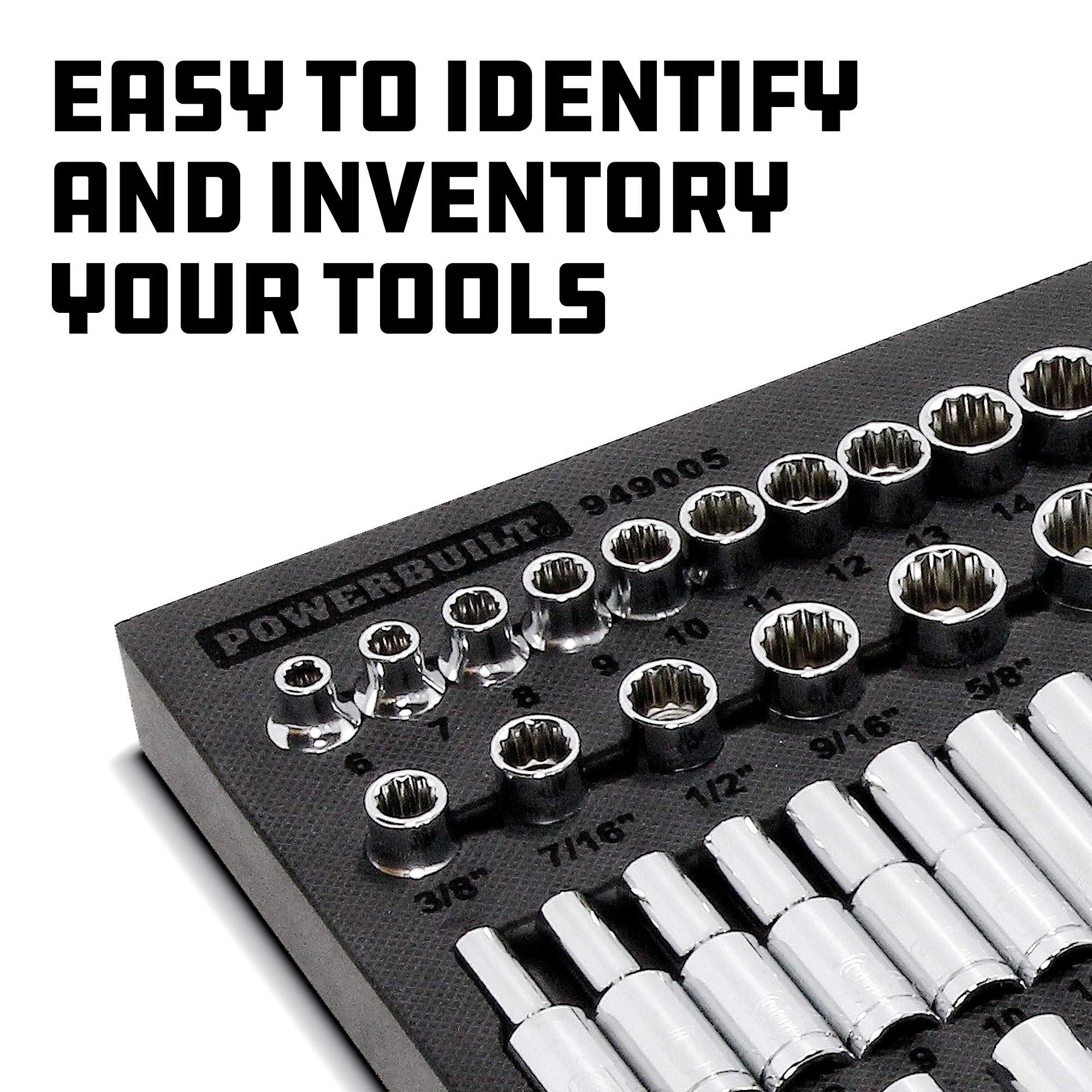 Powerbuilt Ratchet and Socket Tool Set, Extension Bars, Deep and Shallow Sockets, Organizer Tray, Pro Tech Series - 949005, 3/8-Inch, Silver, 54 Piece