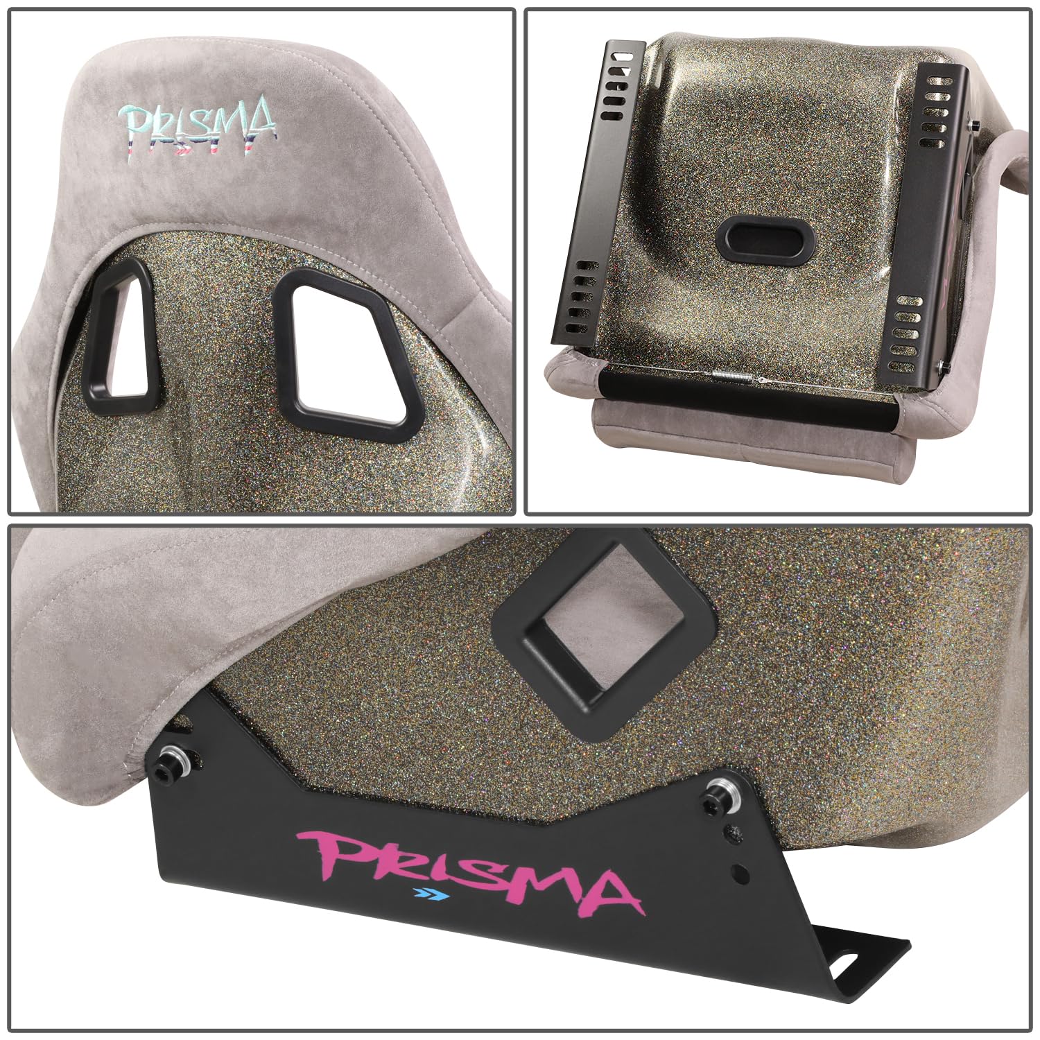 NRG Innovations FRP Bucket Seat NRG-FRP-303GY-ULTRA Edition Alcantara Material with Grey Pealized Back Plus Phone Pockets. (Medium)