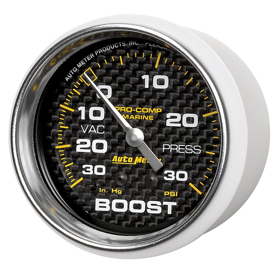 Vac/Boost AutoMeter Gauge, 2 5/8", 30Inhg-30Psi, Mechanical, Marine Carbon Fiber (200775-40)