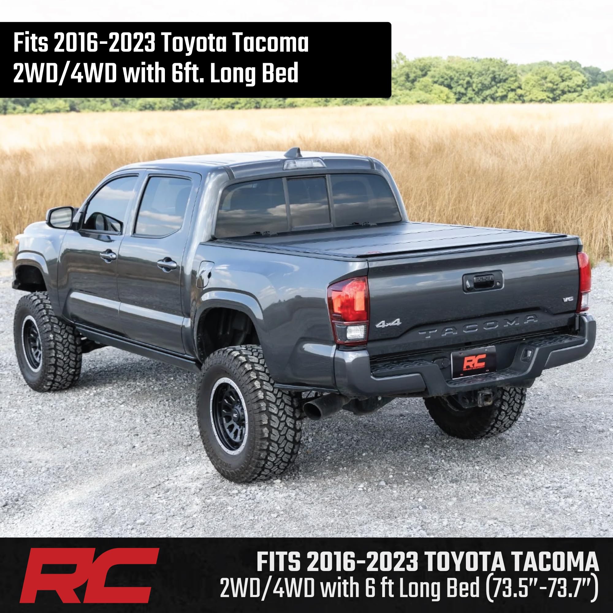 Rough Country Tonneau Cover Hard Flip-Up for Toyota Tacoma (2016-2023) - Fits 6' Bed, Tri-Fold Aluminum Truck Bed Cover, Weatherproof w/Full Bed Access