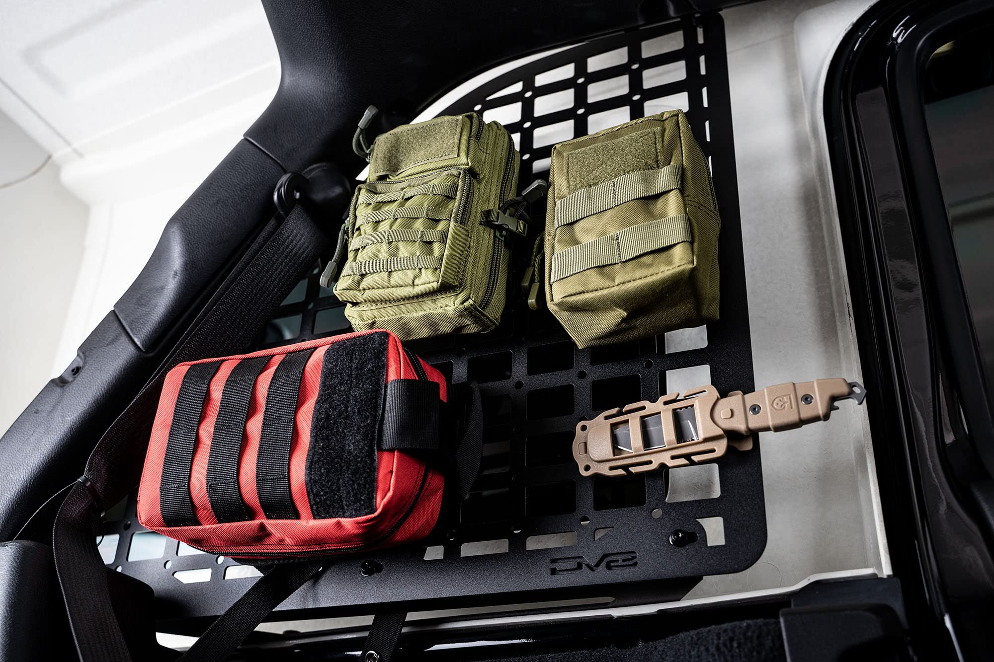 Rear Window Molle Storage Panels DV8 Offroad for 2018-2023 Jeep Wrangler JL 4-Door | Includes Passenger & Driver Side Panels | Mount Molle Bags, Tools, & Other Accessories