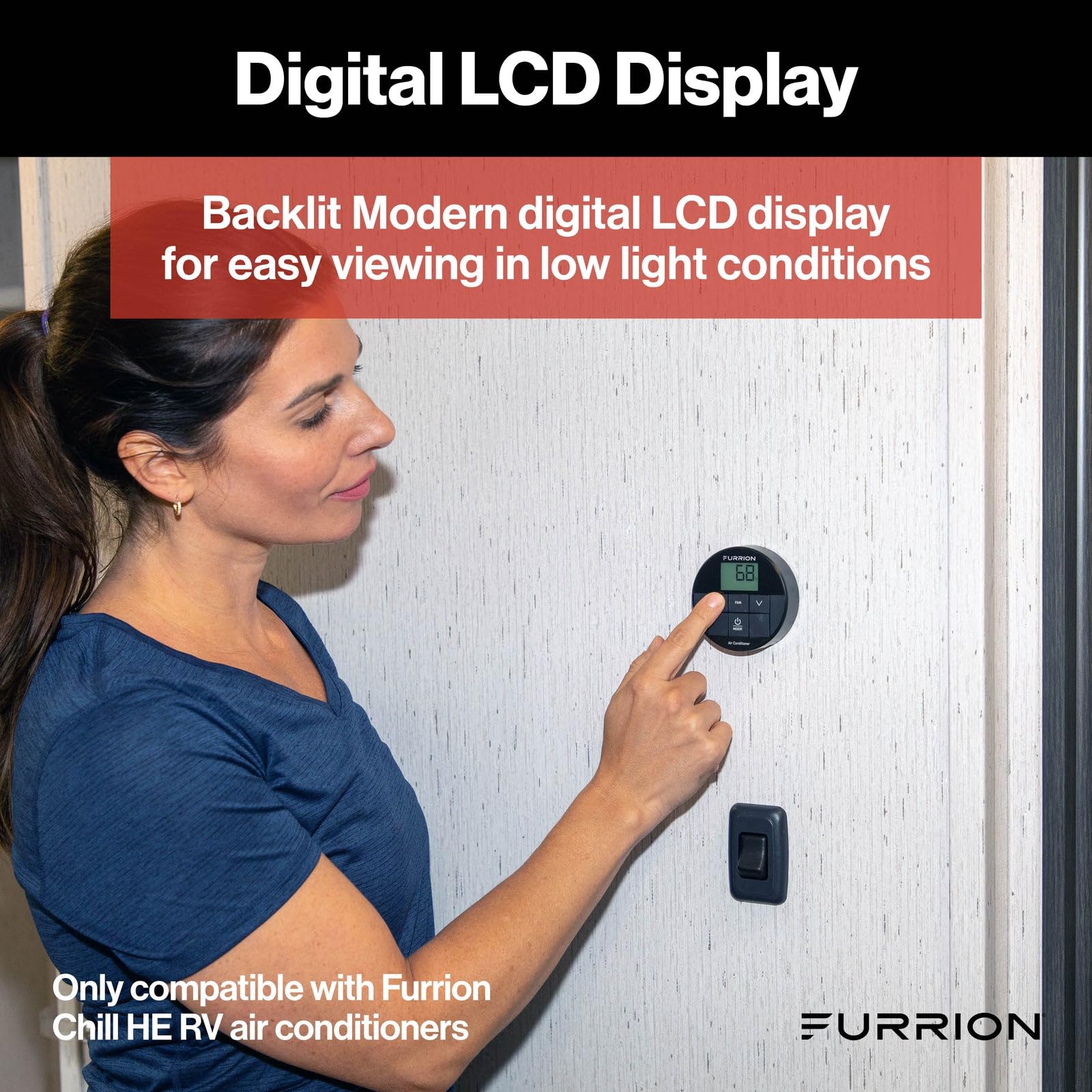 Furrion 2024042659 Lippert Enhanced Single Zone Backlit Led Wall Thermostat (R32)