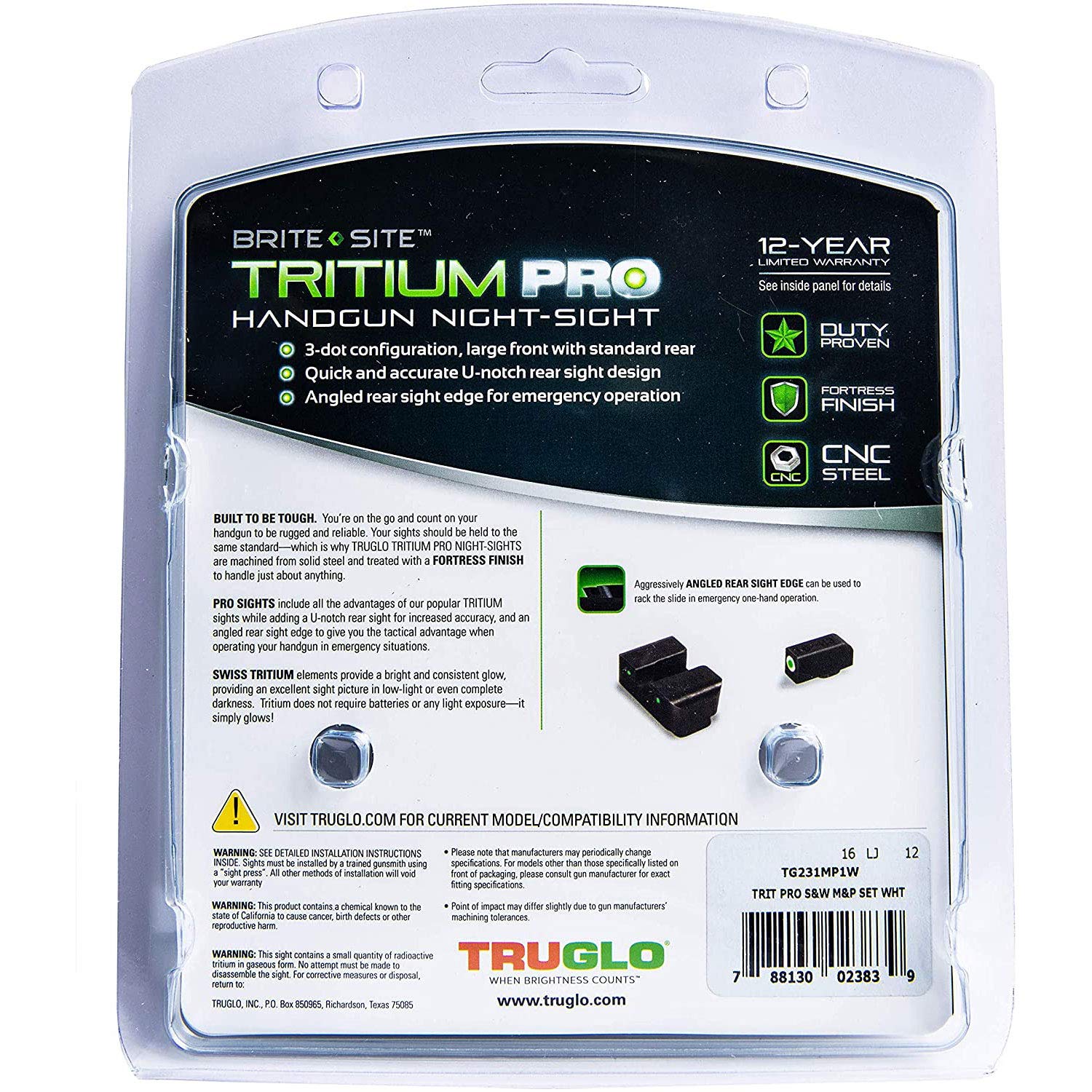 TruGlo Pro Tritium Glow in The Dark Hunting, Tactical, Military Handgun Sight for Smith and Wesson M&P SD9 and SD40 Series Pistols