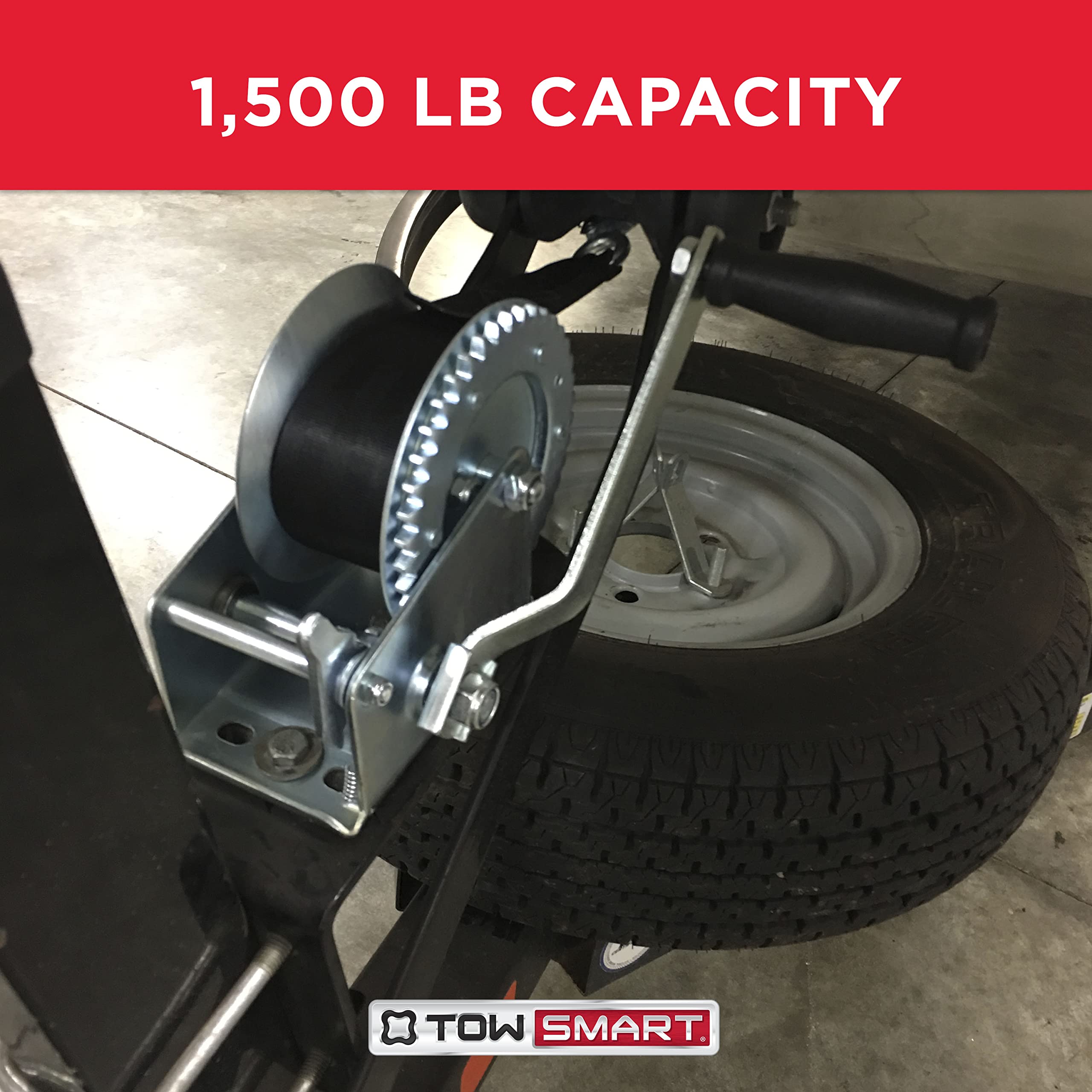 Manual TOWSMART Trailer Winch, 1,500 lb. Capacity, 2 in. x 20 ft. Strap