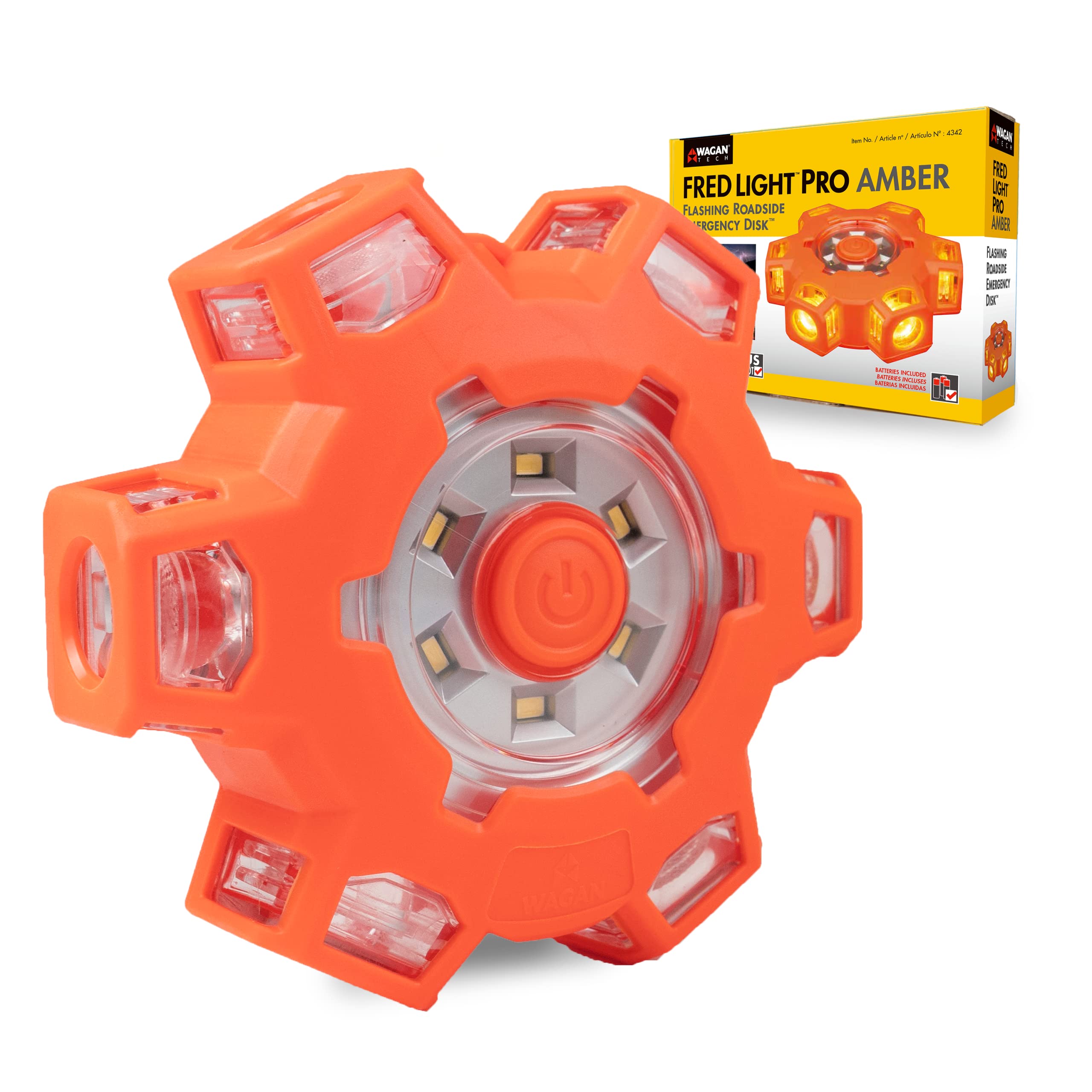 FRED Wagan Flashing Roadside Emergency Disc LED Flare 6 Flash Modes for Roadside Security, Warning Flashing with Magnet and Hook for Vehicles and Boats (FRED PRO - Amber)