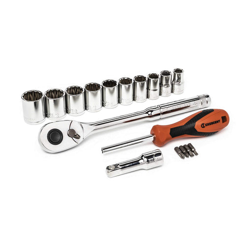 Crescent 1/2" Drive 17 Piece 12 Point SAE Mechanics Tool Set - CSWS11C