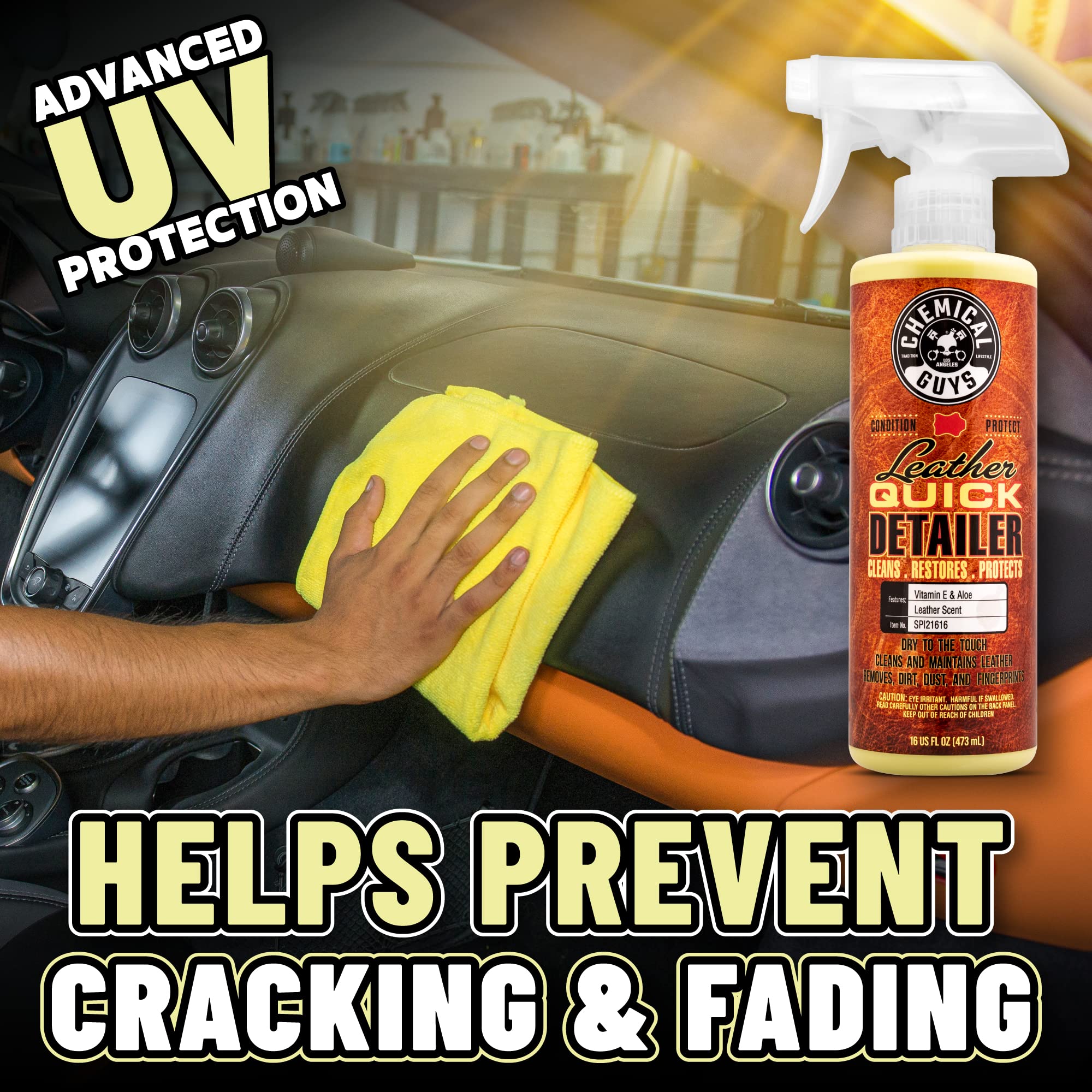 Leather Quick Detailer Chemical Guys - Interior Cleaner and Conditioner for Natural, Synthetic, Pleather, and More, Safe for Car Seats, Furniture, Apparel, Shoes & Boots, Leather Scented - 16 fl oz