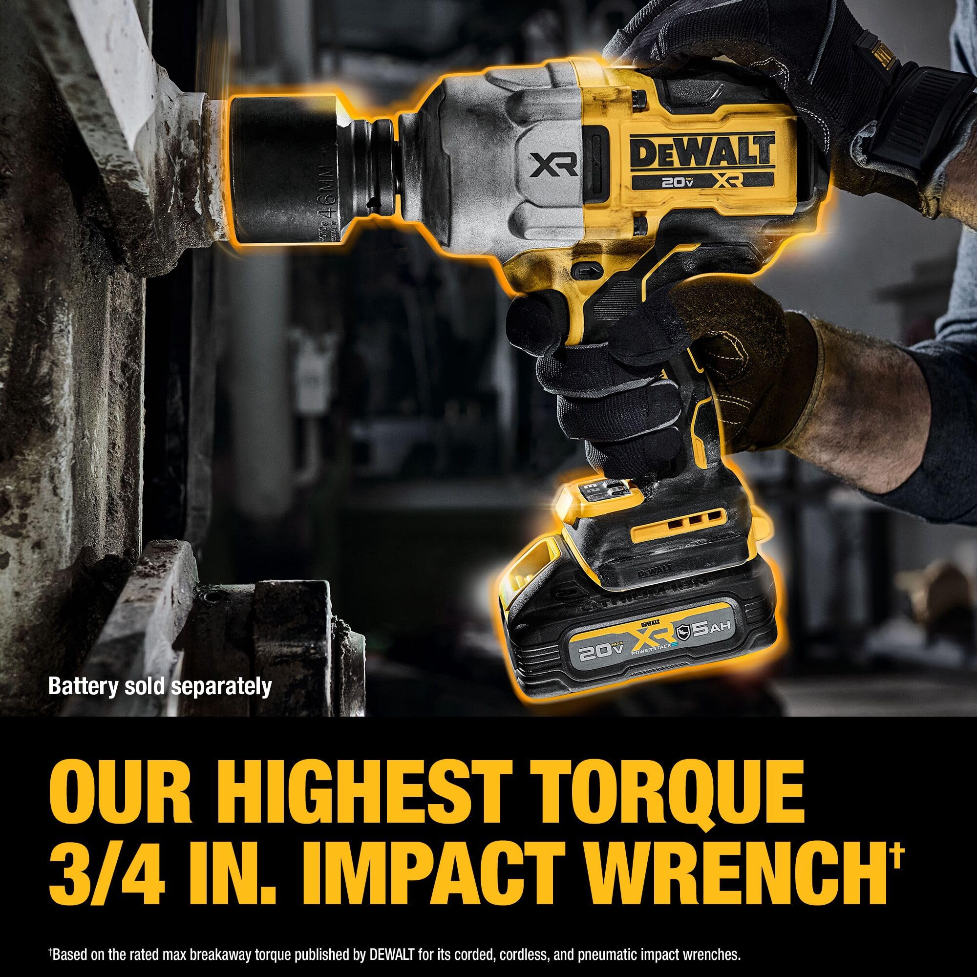 20V MAX XR DEWALT 3/4 Inch Cordless Impact Wrench Brushless Impact Gun with Hog Ring Anvil, High Torque, Tool Only (DCF964B)