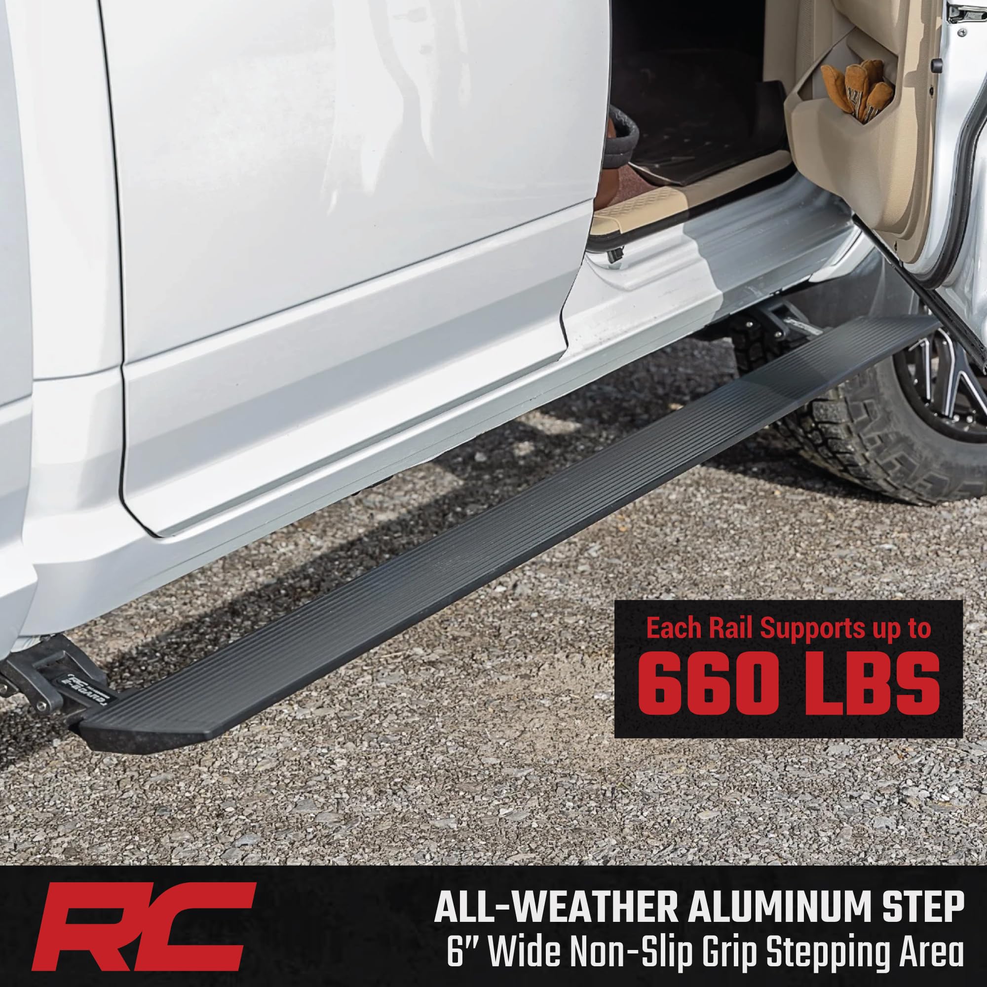 Rough Country Power Running Boards with LED Step Lights for Quad Cab Ram 2500/3500 (2010-2025) - Retractable Electric Side Steps, Non-Slip Aluminum Design