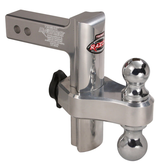 8" Trimax TRZ8AL Premium Aluminum Adjustable Hitch with Dual Hitch Ball and T5 Receiver Lock, Polished Aluminum