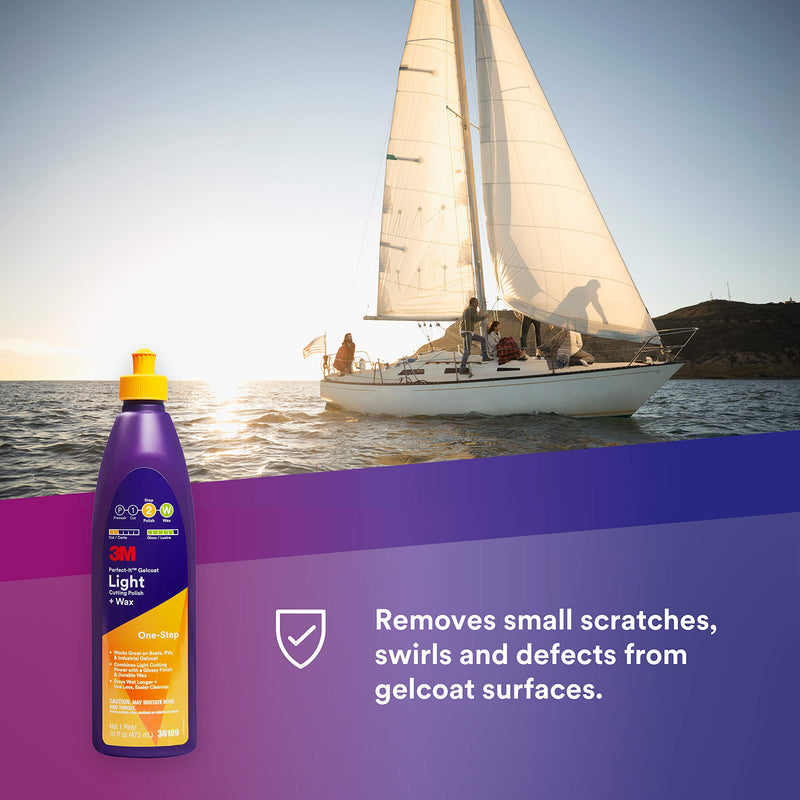 3M Perfect-It Gelcoat Light Cutting Wax + Polish, 36109, 1 Pint, One-Step Process, Removes Scratches and Swirls, Light Oxidation Remover for Boats and RVs