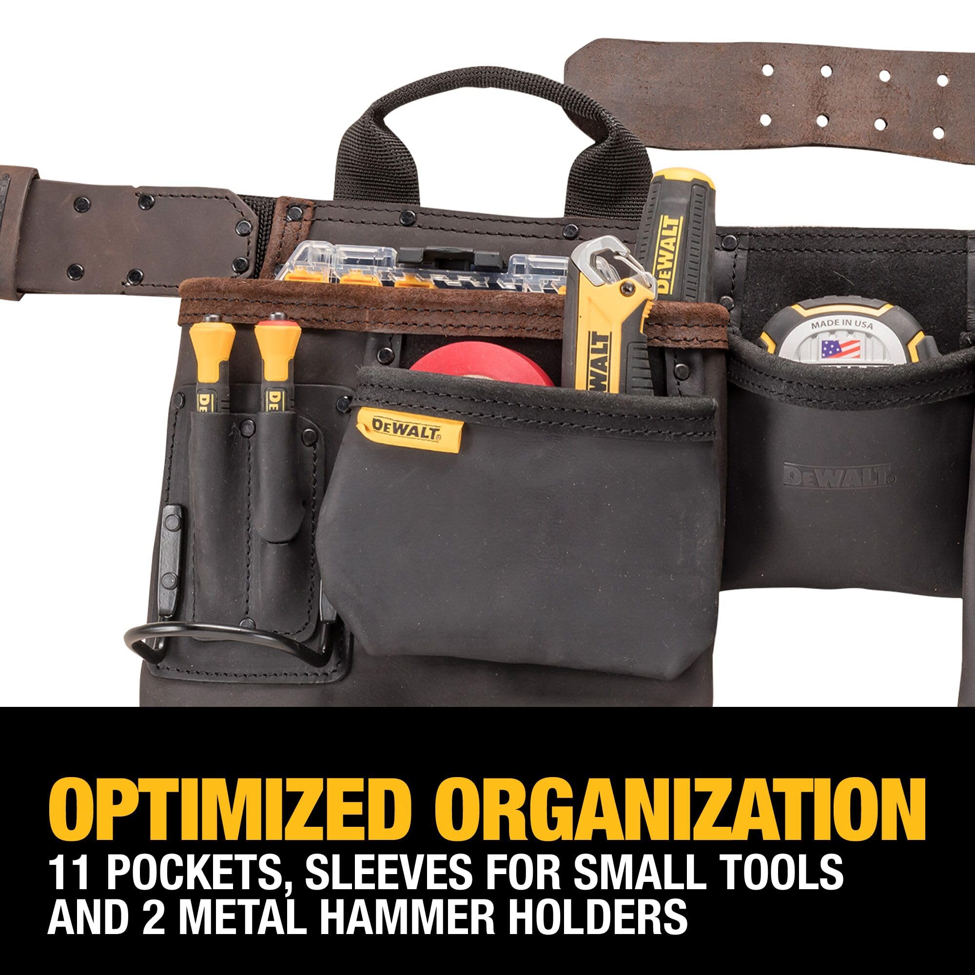 Leather DEWALT Tool Belt, Durable, 11 Pocket Professional Belt (DWST550112)