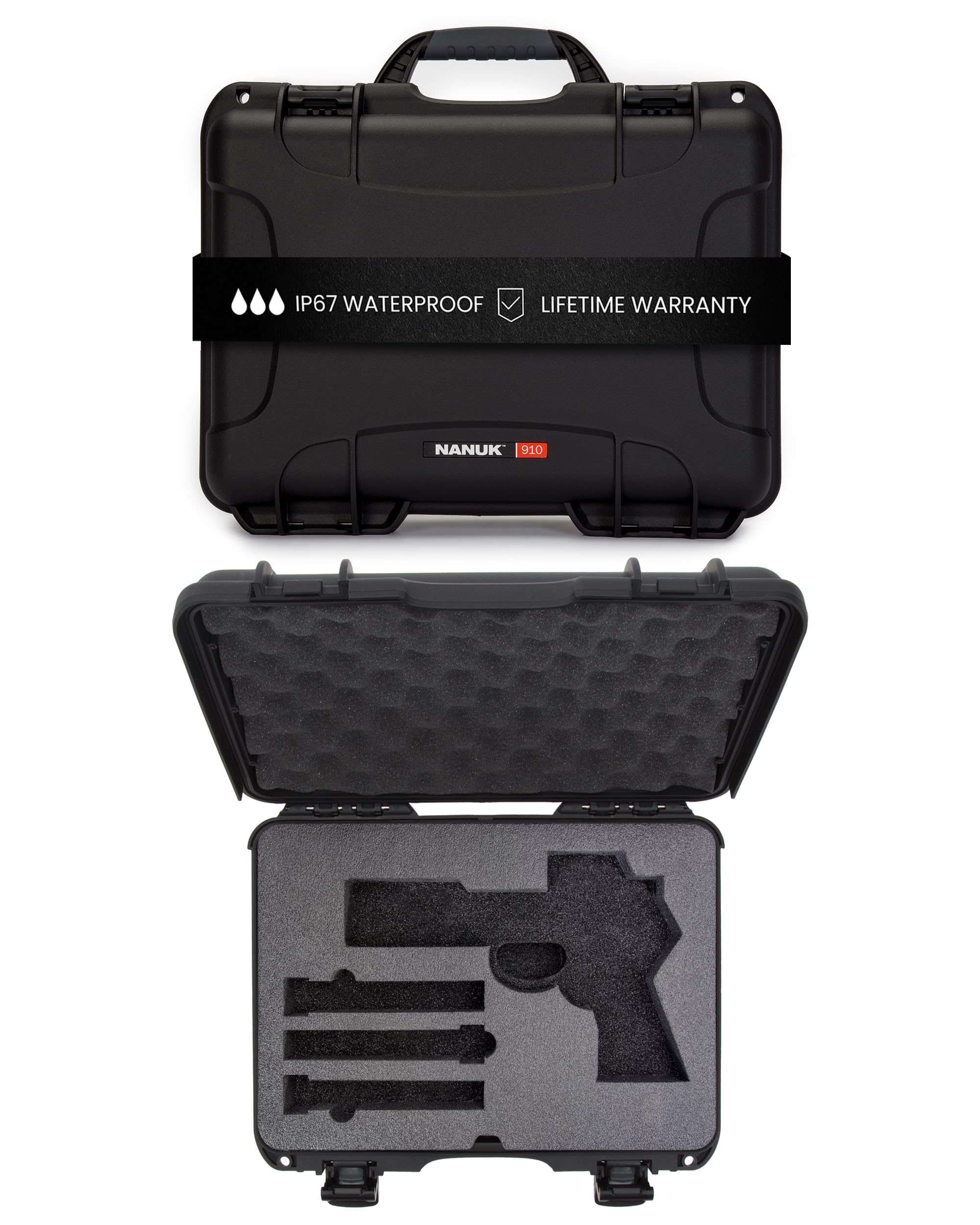 Case NANUK 910 w/Foam for Pistol Optic Ready, Black, Medium, 910S-080BK-0A0-21312