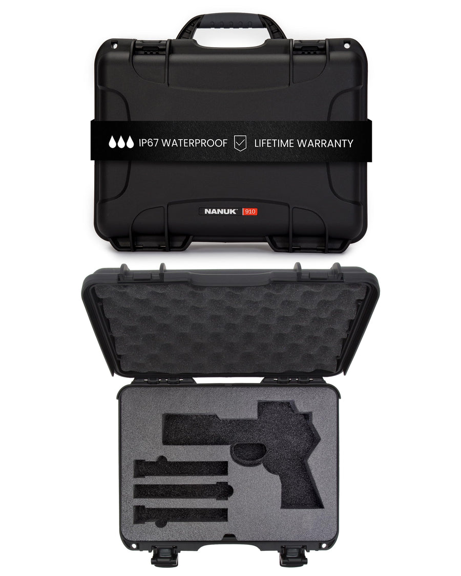 Case NANUK 910 w/Foam for Pistol Optic Ready, Black, Medium, 910S-080BK-0A0-21312