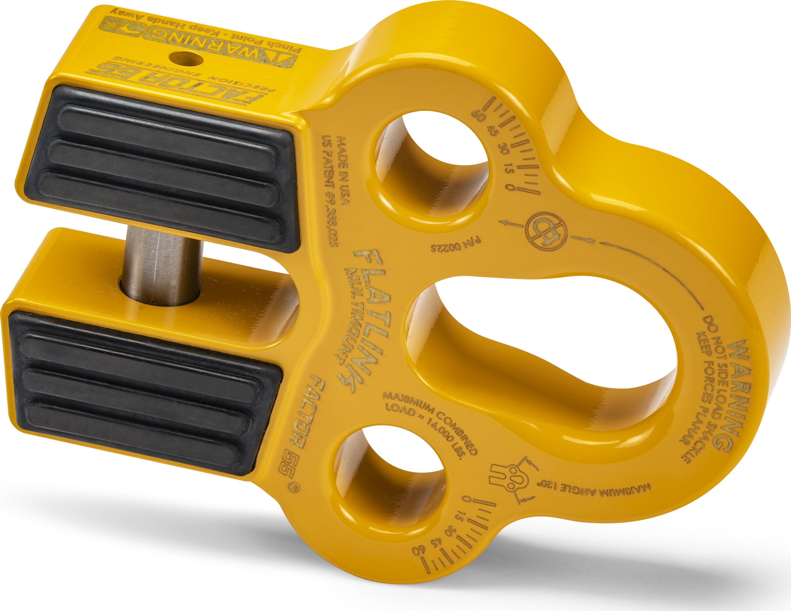 Flatlink Factor 55 Multi-Mount Winch Cable Shackle Mount, Designed for Steel Cables and Synthetic Winch Ropes with Load Capacity: 16,000 lbs - Yellow