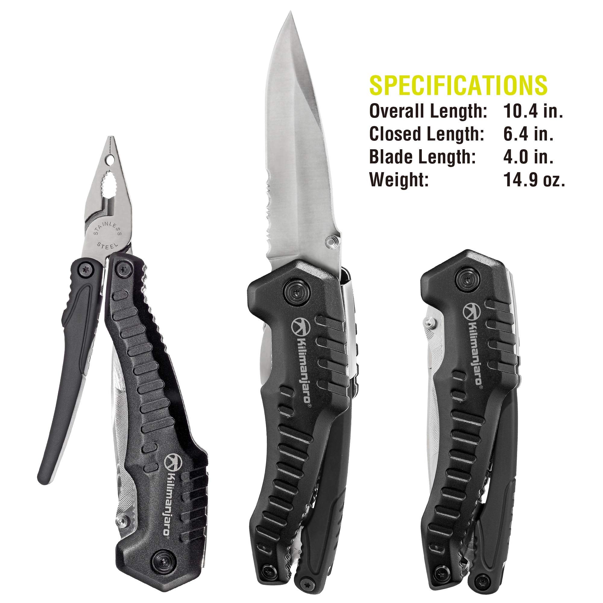 Magnus Multifunction Kilimanjaro Multi-Tool, Full-Size Pliers, Blade Cuts Wood, Hose, Rope, Screwdriver, Wire Cutter, 8-1/2 Inches - 910056, Black