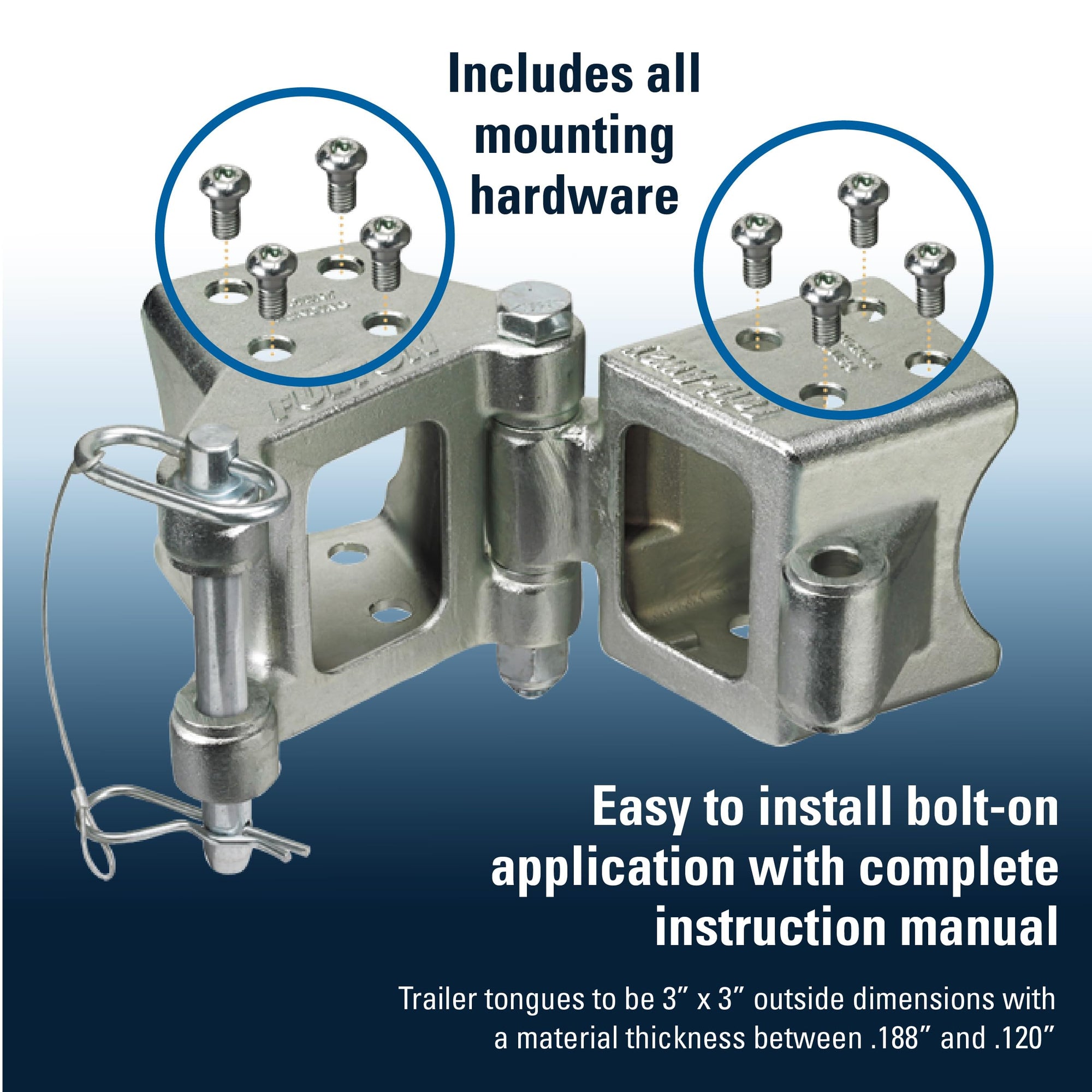 HDPB330101 Fulton Fold-Away Hinge Kit, Bolt On, 5,000 lbs. Capacity, 3 Inch x 3 Inch, Silver, Includes All mounting Hardware