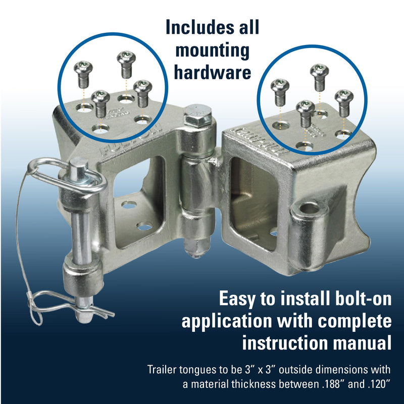 HDPB330101 Fulton Fold-Away Hinge Kit, Bolt On, 5,000 lbs. Capacity, 3 Inch x 3 Inch, Silver, Includes All mounting Hardware