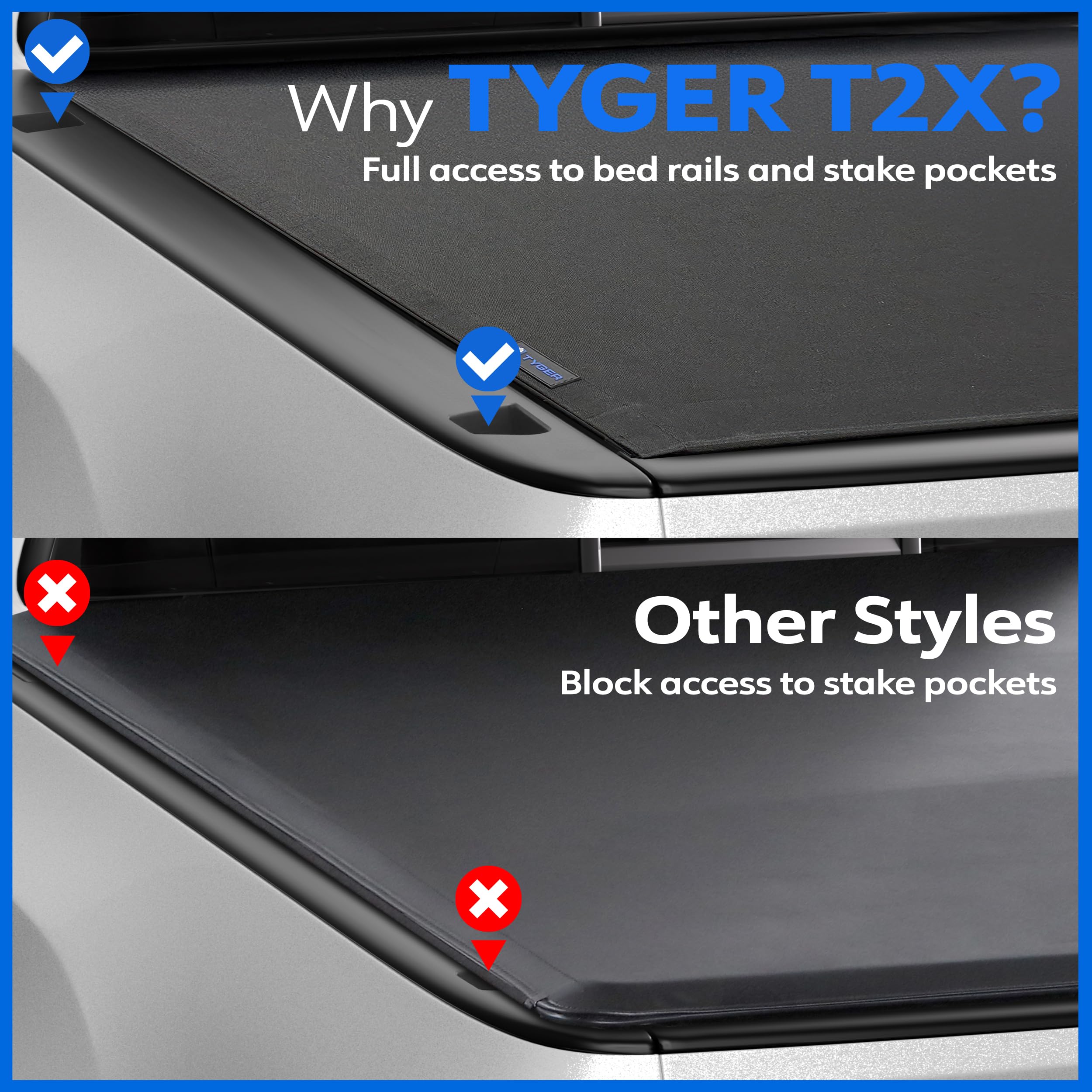 Tyger Auto T2X Soft Roll-up Low Profile in Fabric Truck Bed Tonneau Cover Compatible with 2017-2026 Ford F-250 F-350 Super Duty | 6.75' (82") Bed | TG-BCXF3872
