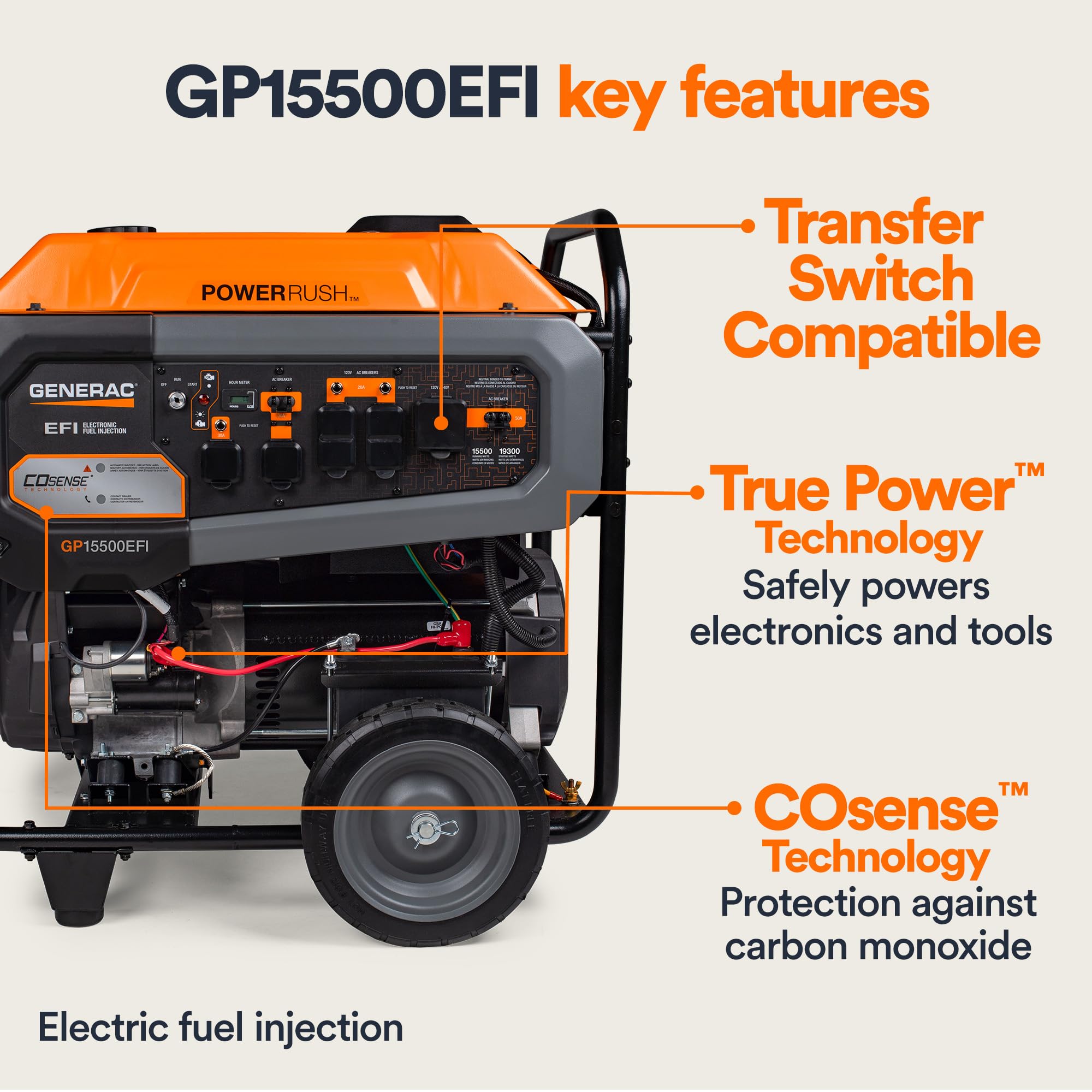 Generac Portable Gas Generator 19,300 Starting Watt - Electric Start - Home Backup or RV Ready - Heavy Duty Frame - Quiet, Long Runtime, Emergency Power - 49-State Compliant