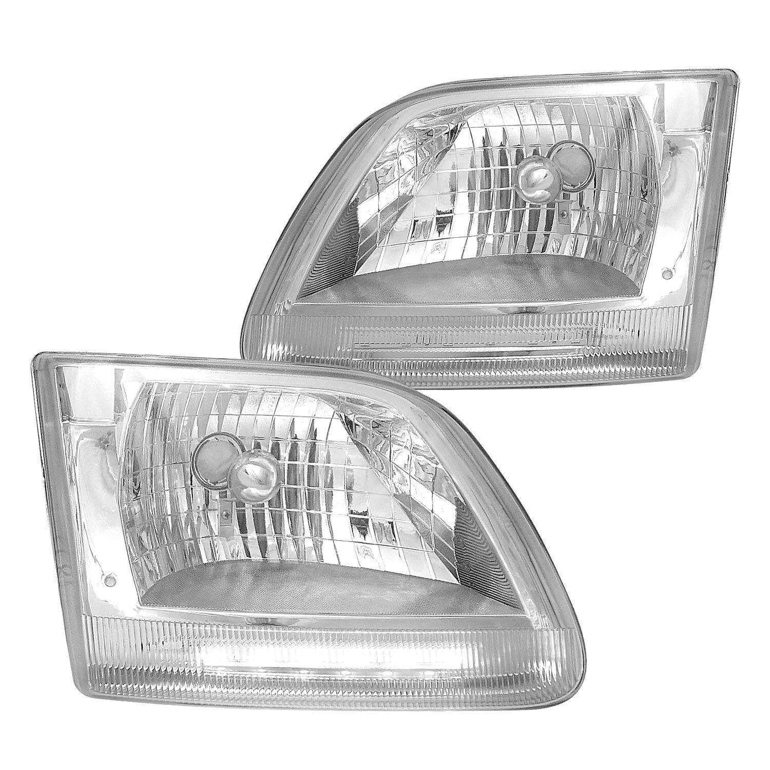 Crystal Chrome Spec-D Tuning Led Headlights + Clear Corner Lamps for 1997-2003 Ford F150/250 Expedition Left + Right Pair