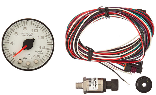Nitrous Press Auto Meter P320128 Gauge, 2 1/16", 1600Psi, Stepper Motor With Peak & Warn, White/Black, Spek-Pro