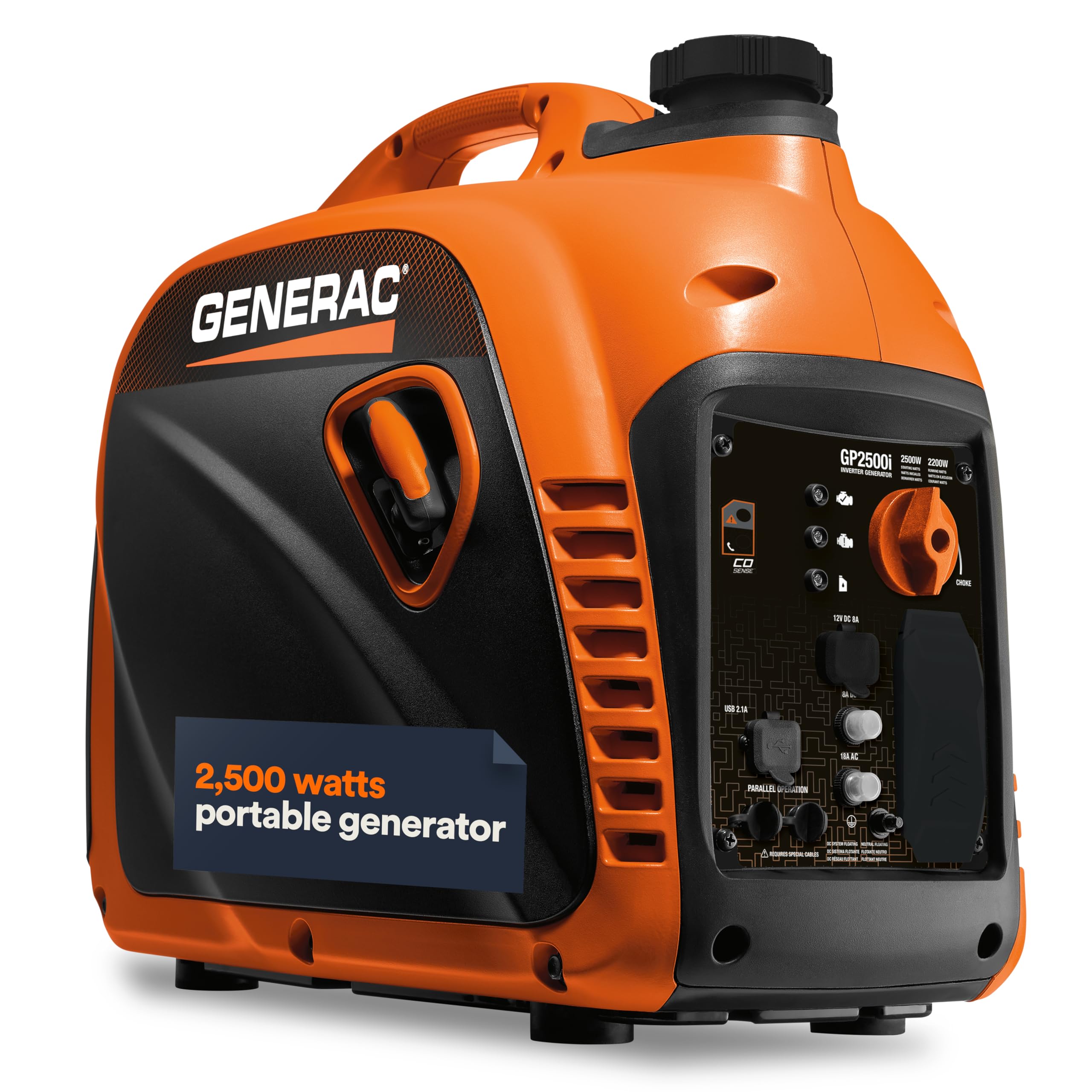 Generac Portable 2,500-Watt Gas Powered Inverter Generator - Lightweight and Compact Design - Produces Clean, Stable Power - Quiet Operation - Great for Home Backup, Camping, and RV Use