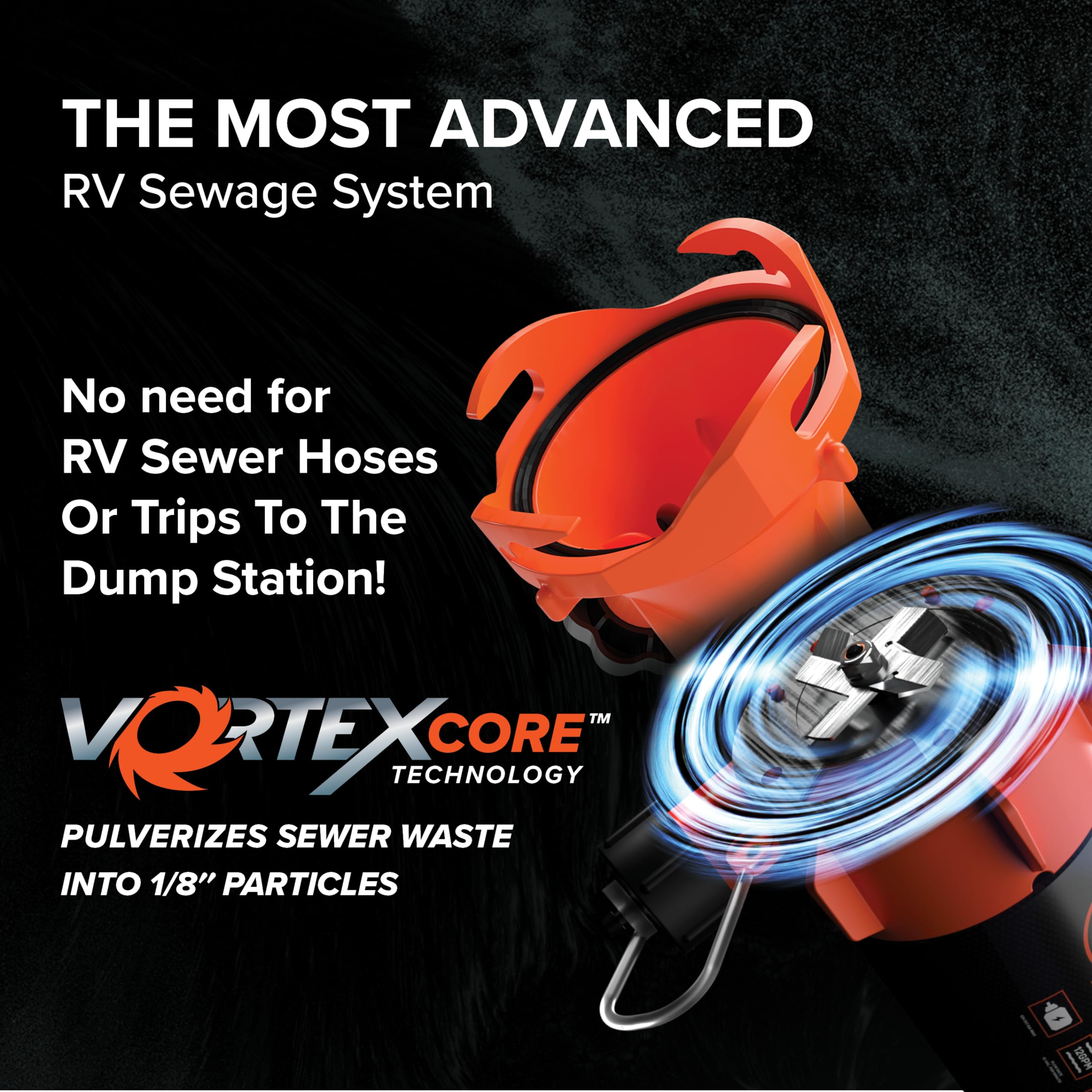 Camco Rhino Sewer Camper/RV Macerator Pump System - VortexCore Technology Grinds Sewer Waste into 1/8” Pieces - Versatile for Any Location - 4-in1 Adapter, Self-Priming Pump & 15’ Water Hose (39040)