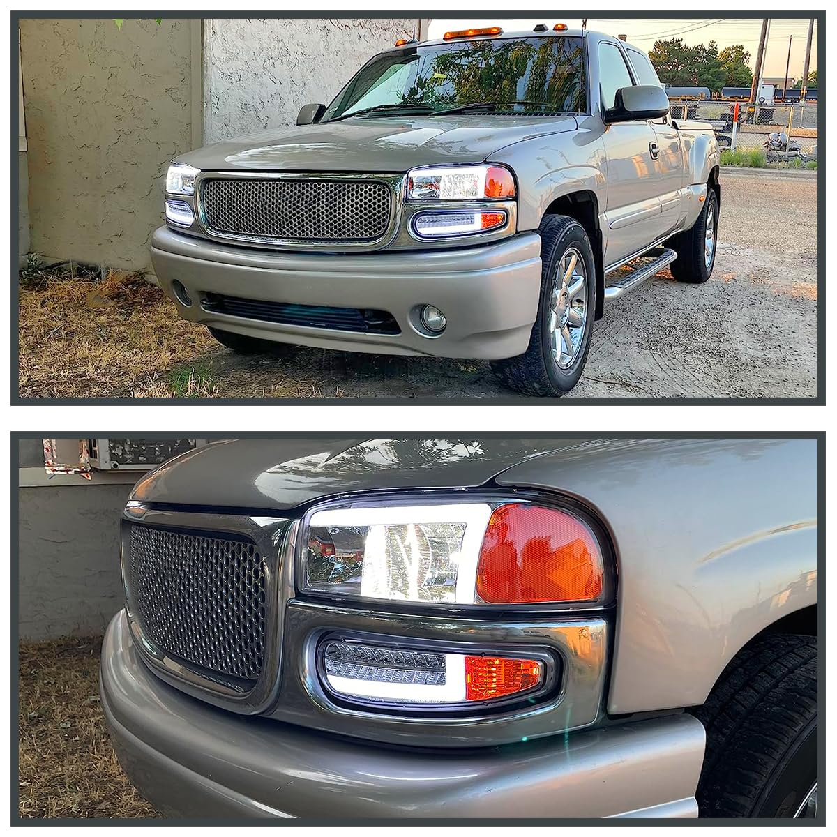 Chrome LED Tube Headlights + Sequential Bumper Lights SPEC-D TUNING Compatible with 2000-2006 GMC Sierra Denali, Yukon XL Denali
