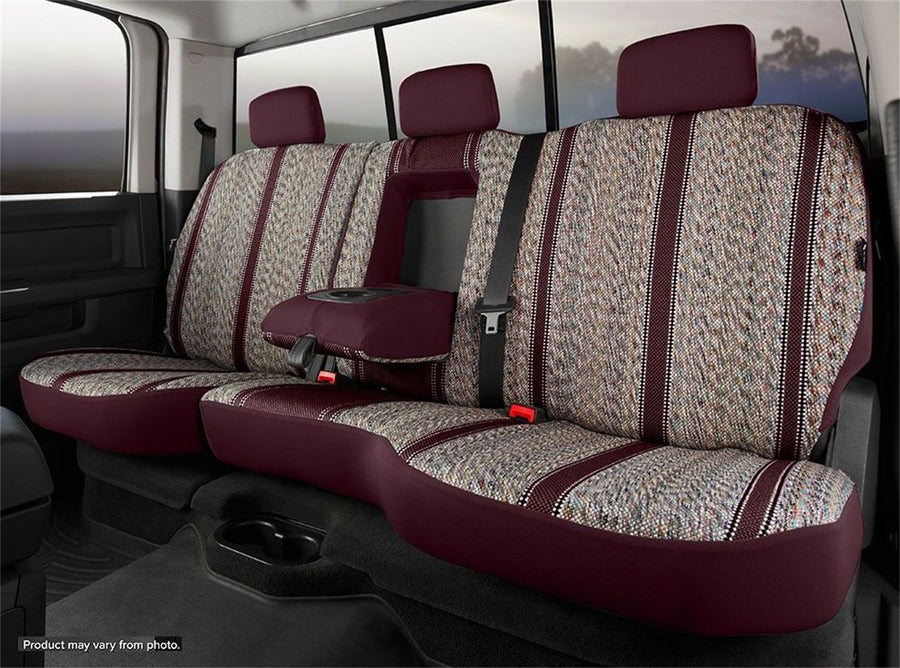 Fia Wrangler TR42-92WINE Custom Seat Cover; Saddle Blanket; Wine; Rear; Split Seat 60/40; w/Adj. Headrests; Armrests w/Cup Holders;