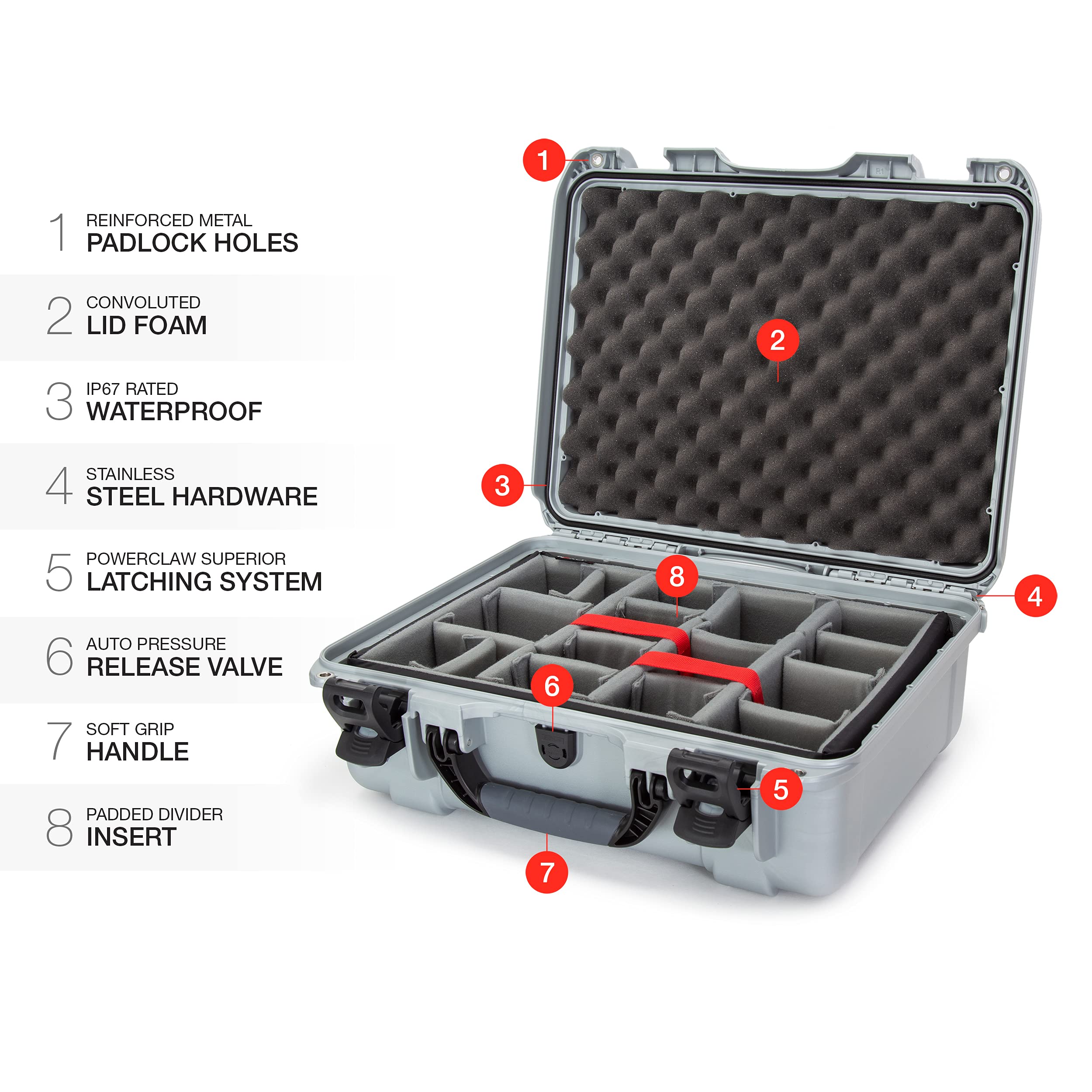 930 Waterproof Hard Case Nanuk with Padded Dividers - Silver,930-2005