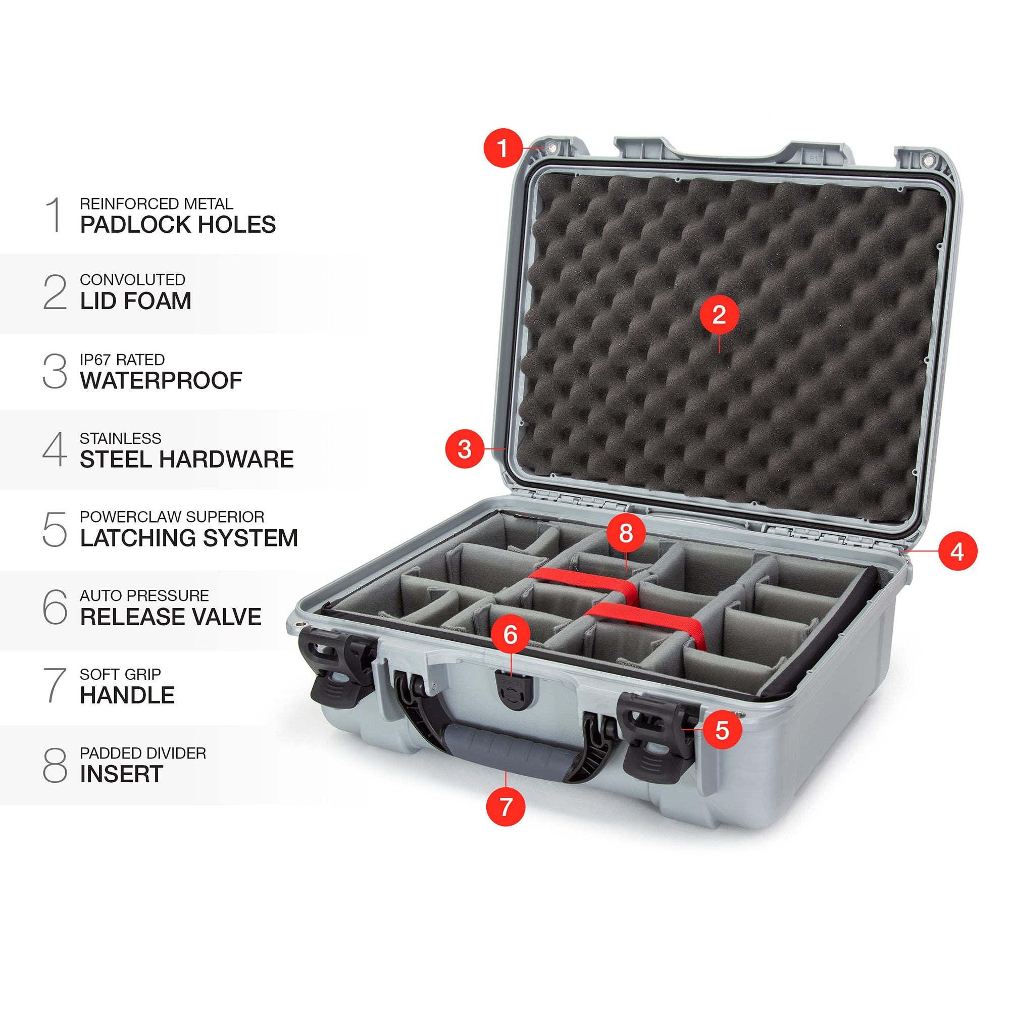930 Waterproof Hard Case Nanuk with Padded Dividers - Silver,930-2005