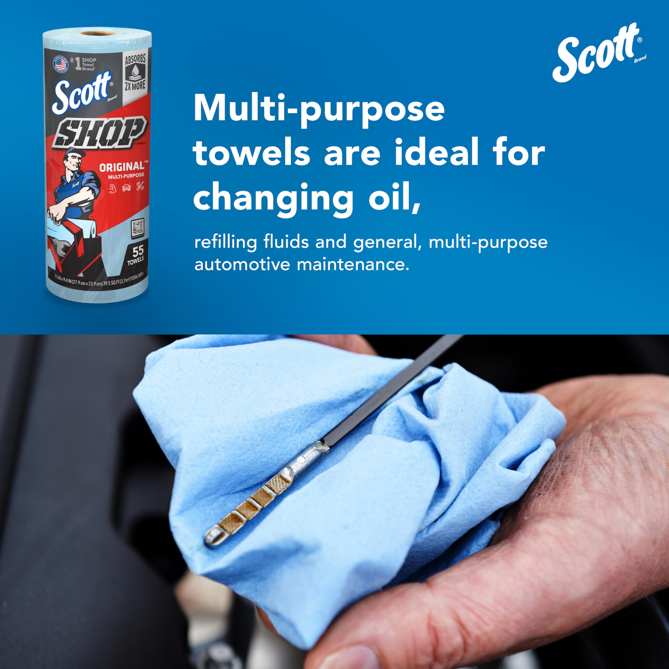 Scott Original Shop Blue Towels (75130), 9.4"x11" Cloth-like Paper Towel (30 Rolls of 55 Sheets, 1,650 Sheet Total)