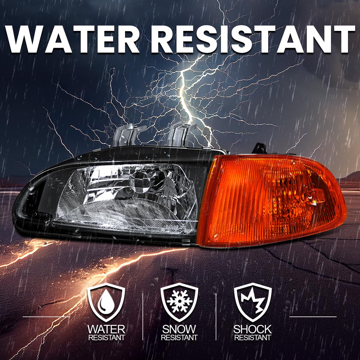 Black Headlights + Amber Corner Lights SPEC-D TUNING Compatible with 1992-1995 Honda Civic 2/3Dr EG Coupe Hatchback L+R Pair Head Light Lamp Assembly
