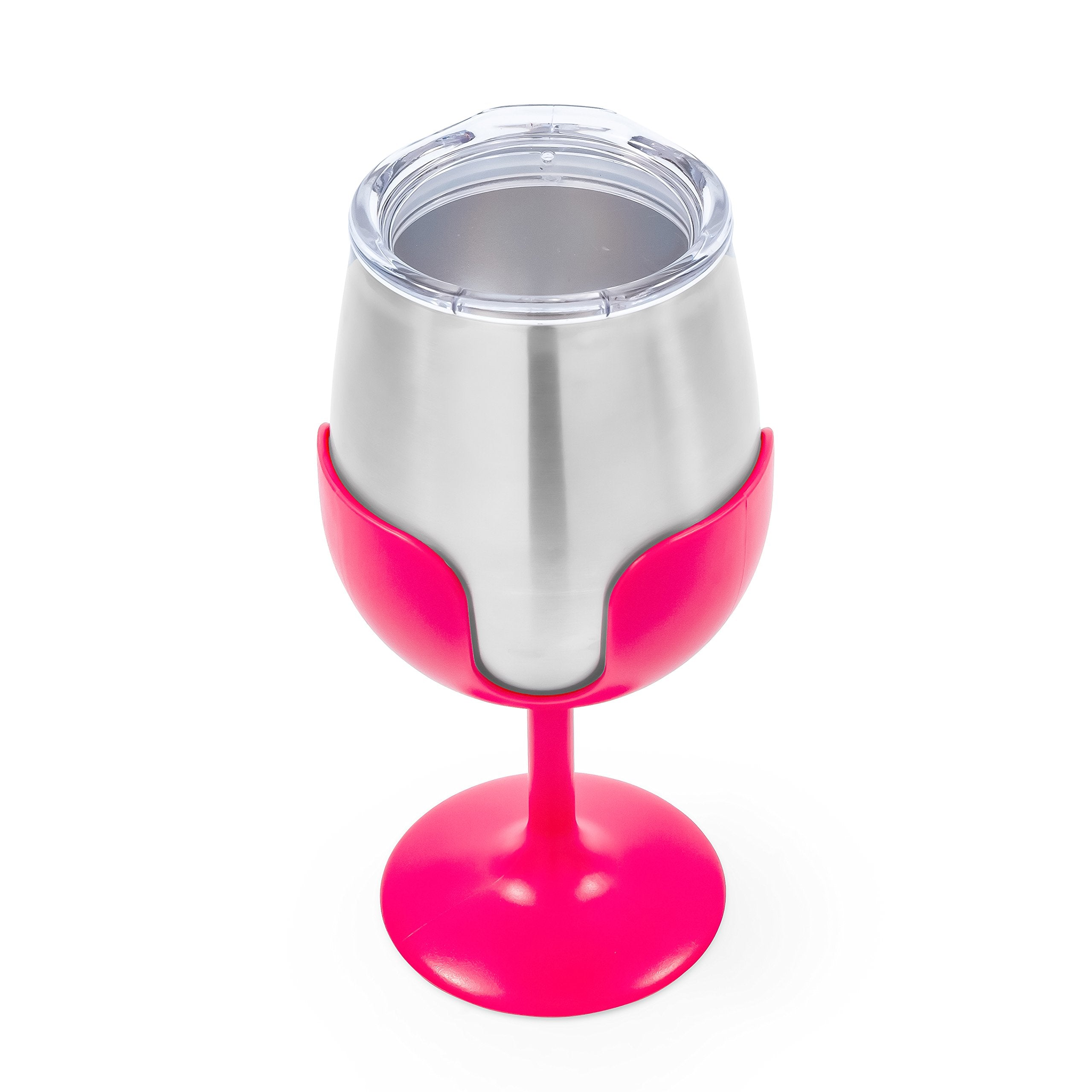 8 oz Wine Tumbler Camco Life is Better at The Campsite 2 Pack - Heavy Duty Double Wall Vacuum Insulation - Crafted of 18/8 Stainless Steel - Features Removable Blue & Pink Stems (51915)