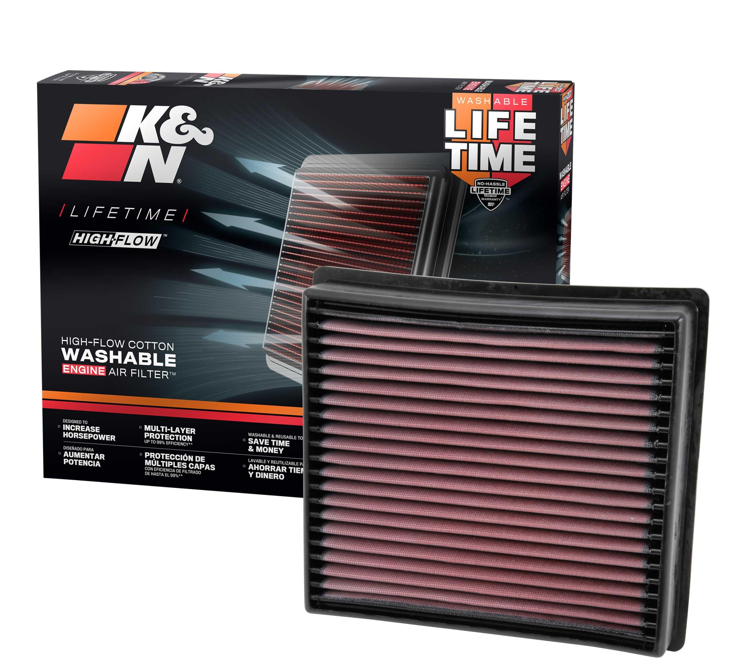 High-Flow K&N Original Lifetime Engine Air Filter: Increase Power: Premium, Washable: Compatible with 2013-2024 RAM: 2500, 3500, 4500, 5500, 33-5005