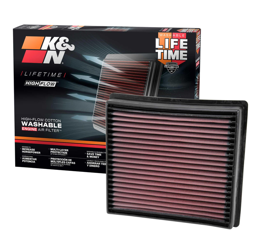 High-Flow K&N Original Lifetime Engine Air Filter: Increase Power: Premium, Washable: Compatible with 2013-2024 RAM: 2500, 3500, 4500, 5500, 33-5005
