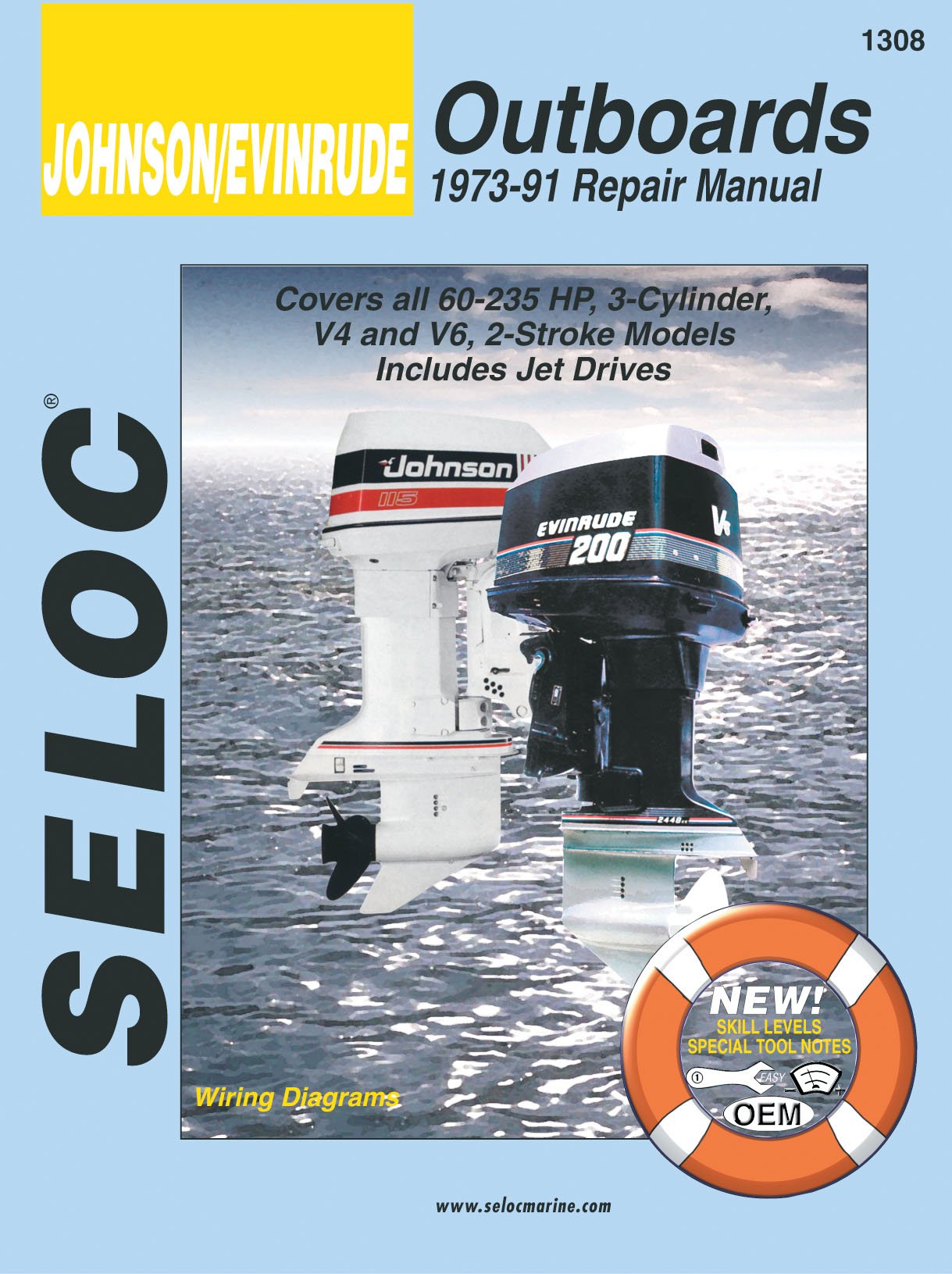 Sierra International 18-01308 Seloc Manual Johnson/Evinrude Outboards Repair 1973-1991 60-235 HP 3 Cylinder V4 & V6 2 Stroke Model Includes Jet Drive