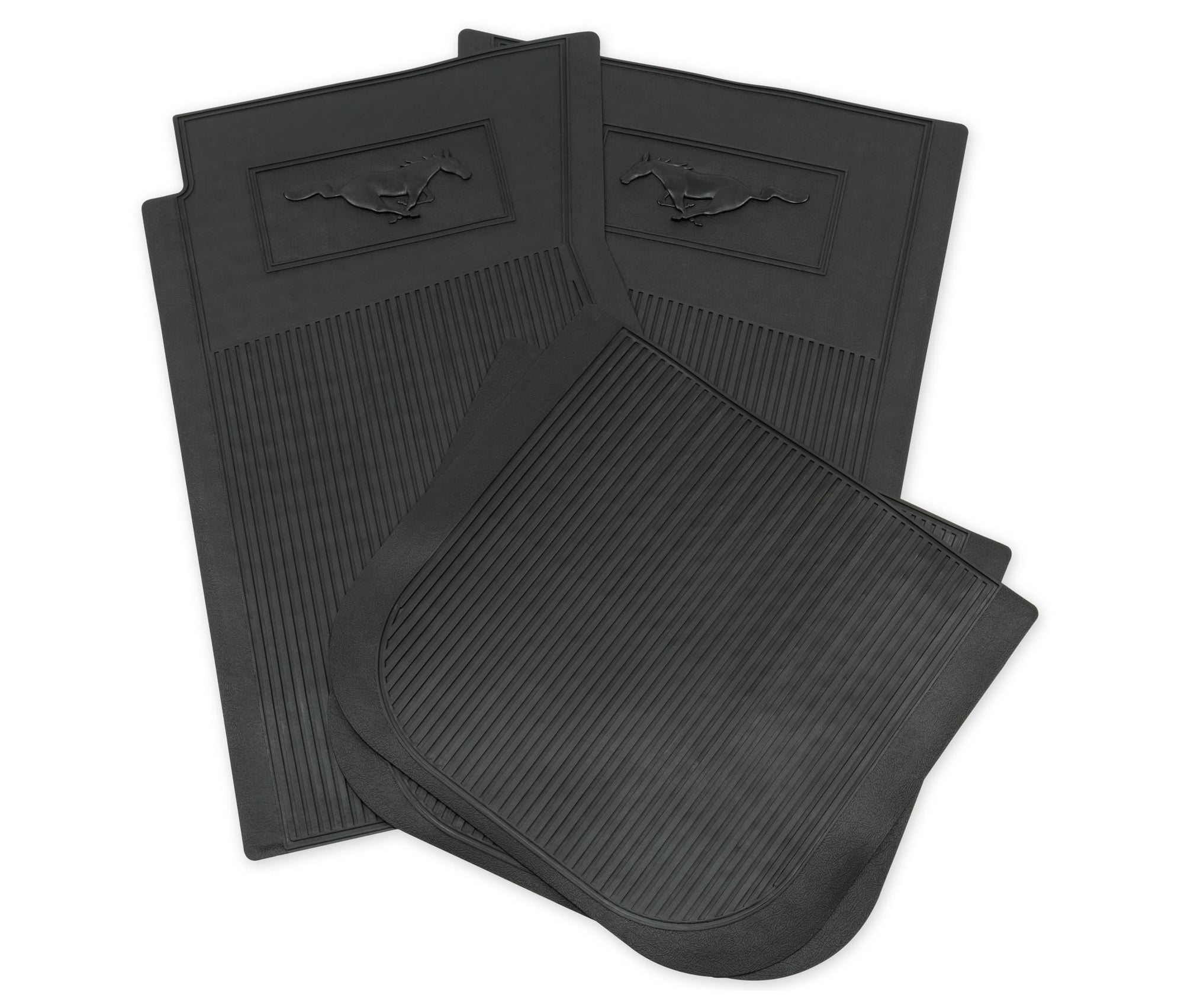 Scott Drake Floor Mats Black Rubber Featuring Official Ford Running Horse Logo, Compatible with 1964-1973 Ford Mustang, Model C5ZZ-6513086-BK