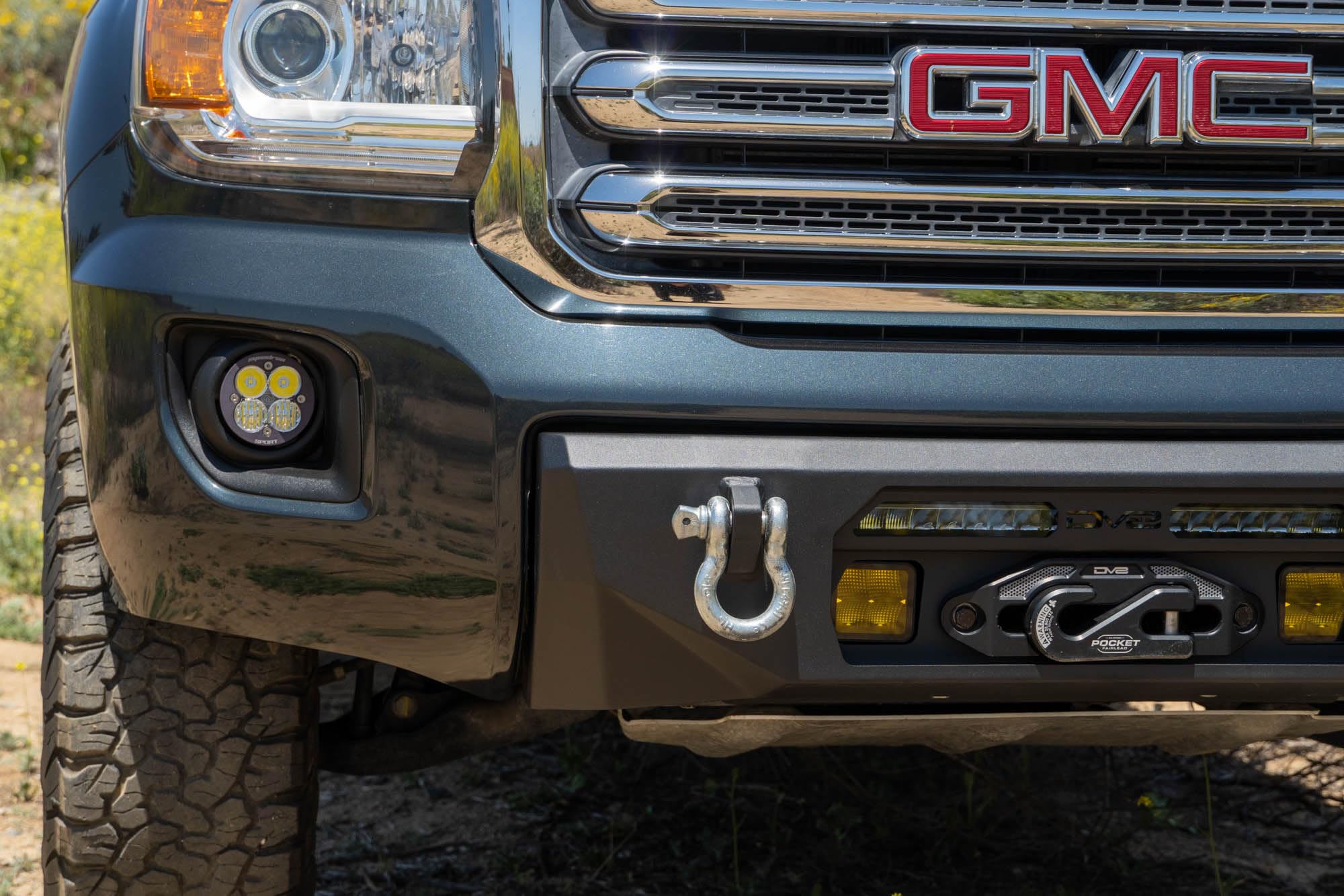 Winch Centric Front Bumper for the 2015-2020 GMC Canyon | Two D-Ring Mounts | One 20-Inch LED Light Bar Mount | Two 3-Inch Pod Light Mounts | Zip Tie Tabs | Micro-Texture Black Powder Coat Finish